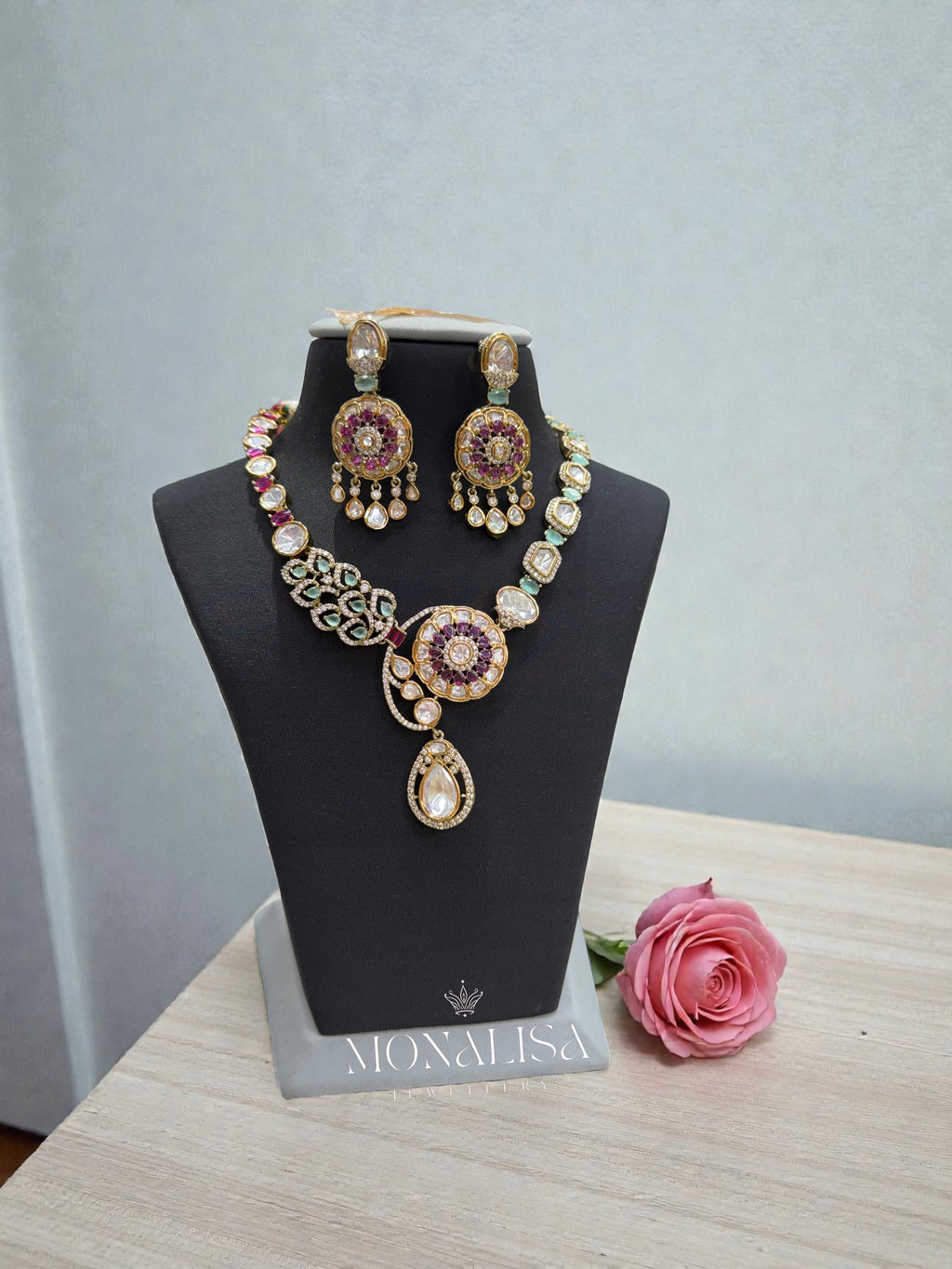 Tisha Polki Designer Necklace Set