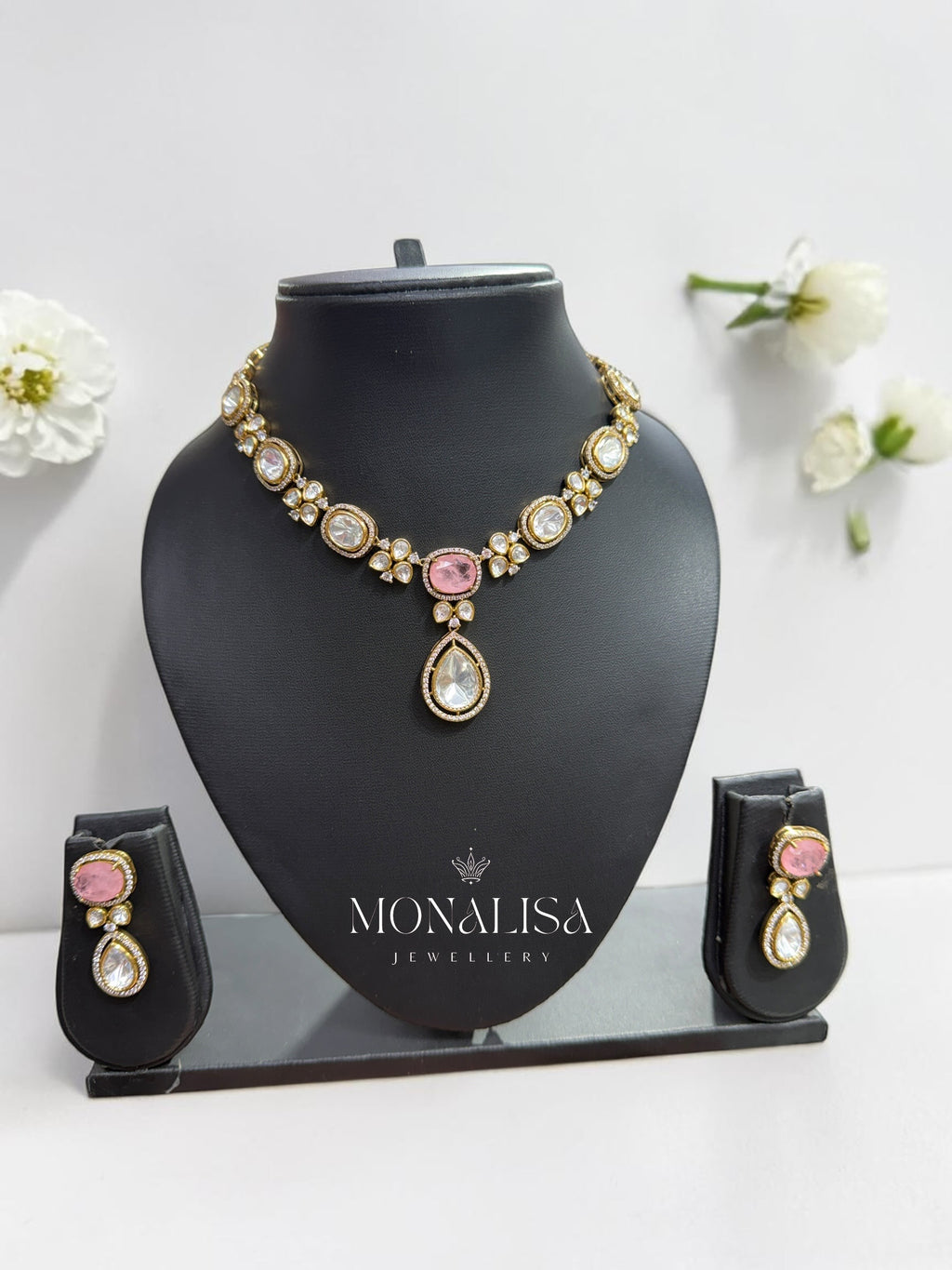 Narmada Pink Polki Designer Necklace Set