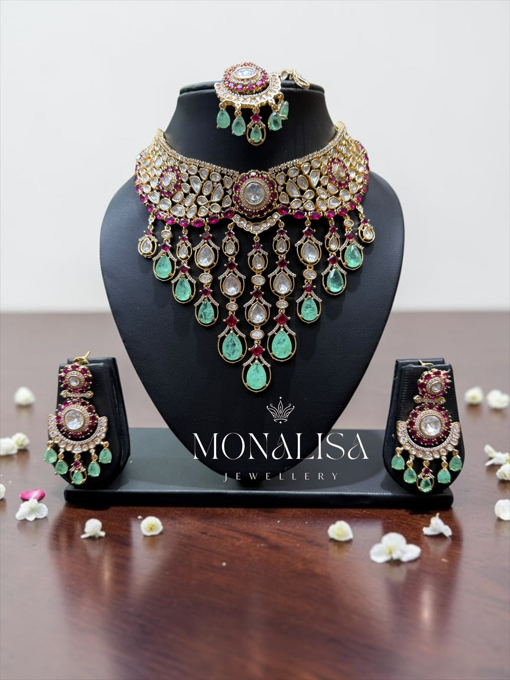 Mint Dublet Polki Designer Necklace Set