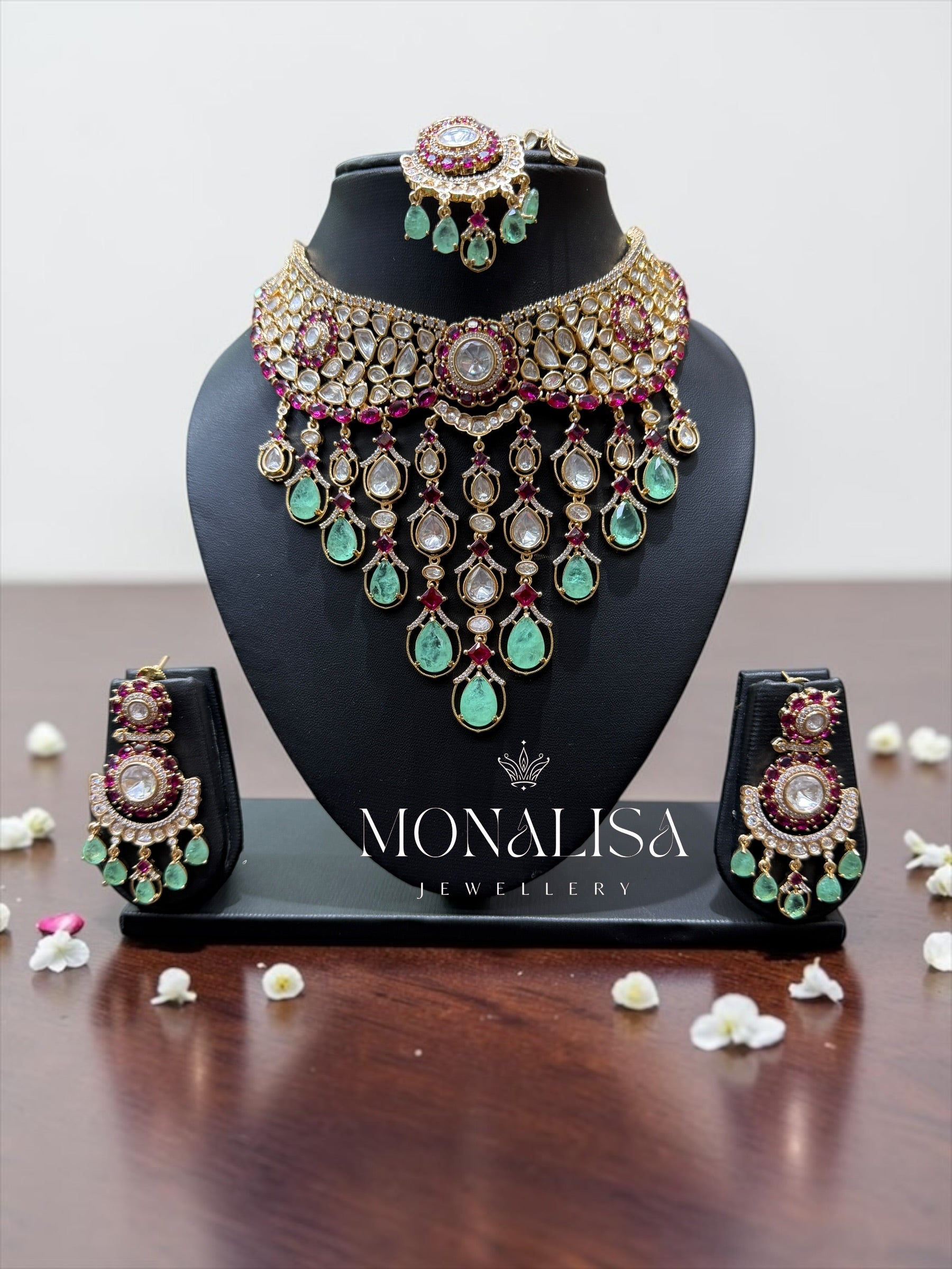 Mint Dublet Polki Designer Necklace Set