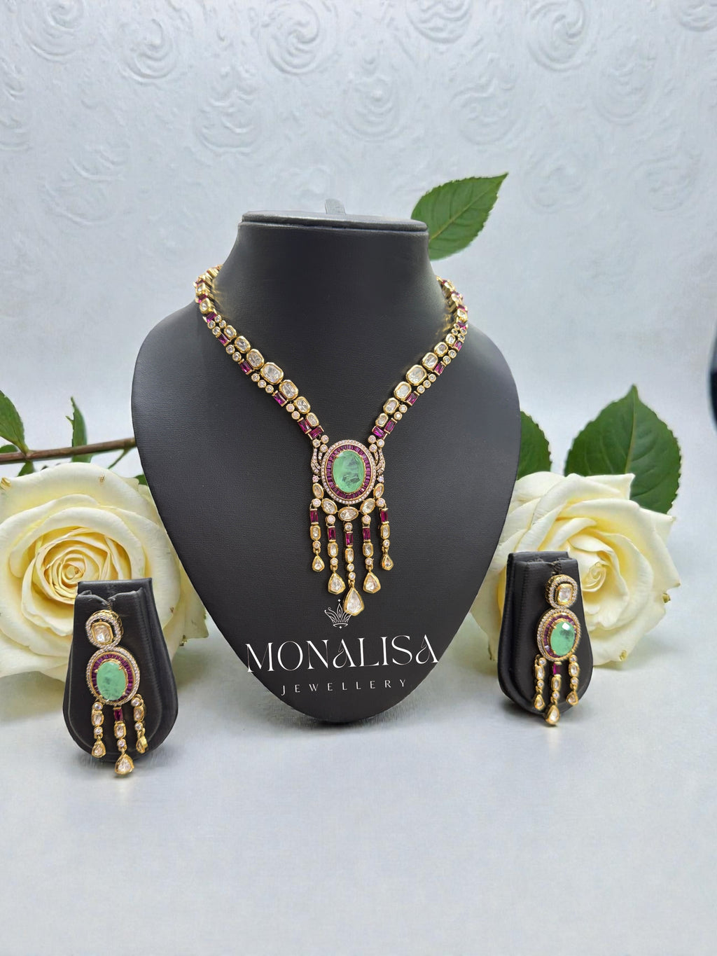 Meesha Polki Designer Necklace Set