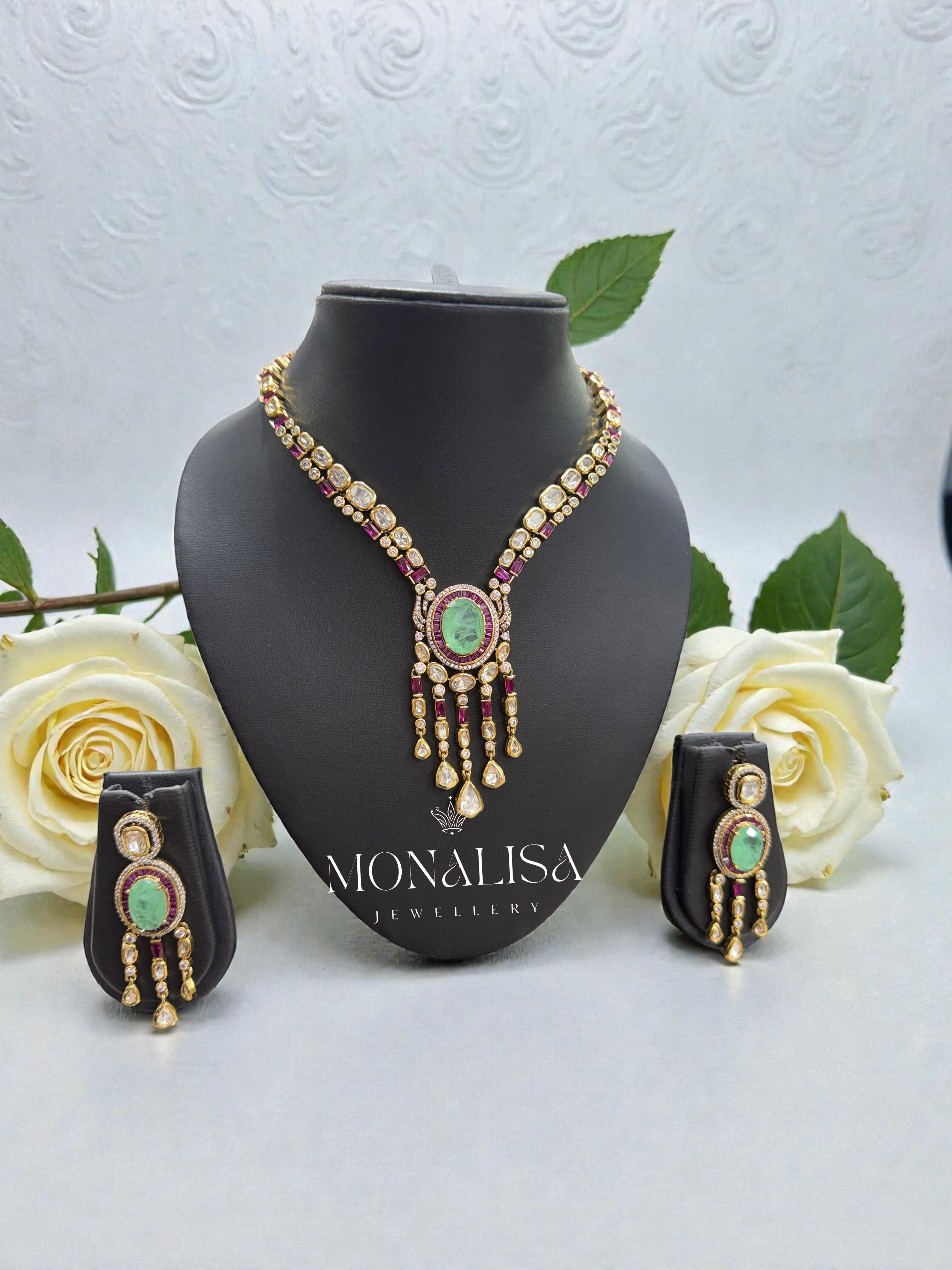 Meesha Polki Designer Necklace Set