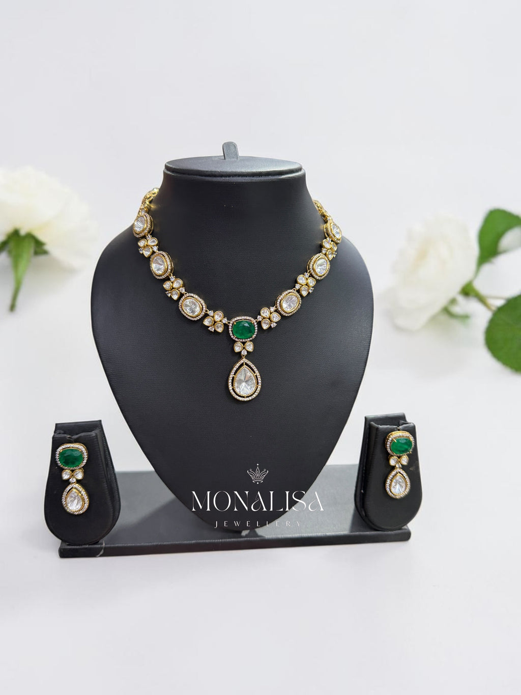 Narmada Emerald Polki Designer Necklace Set