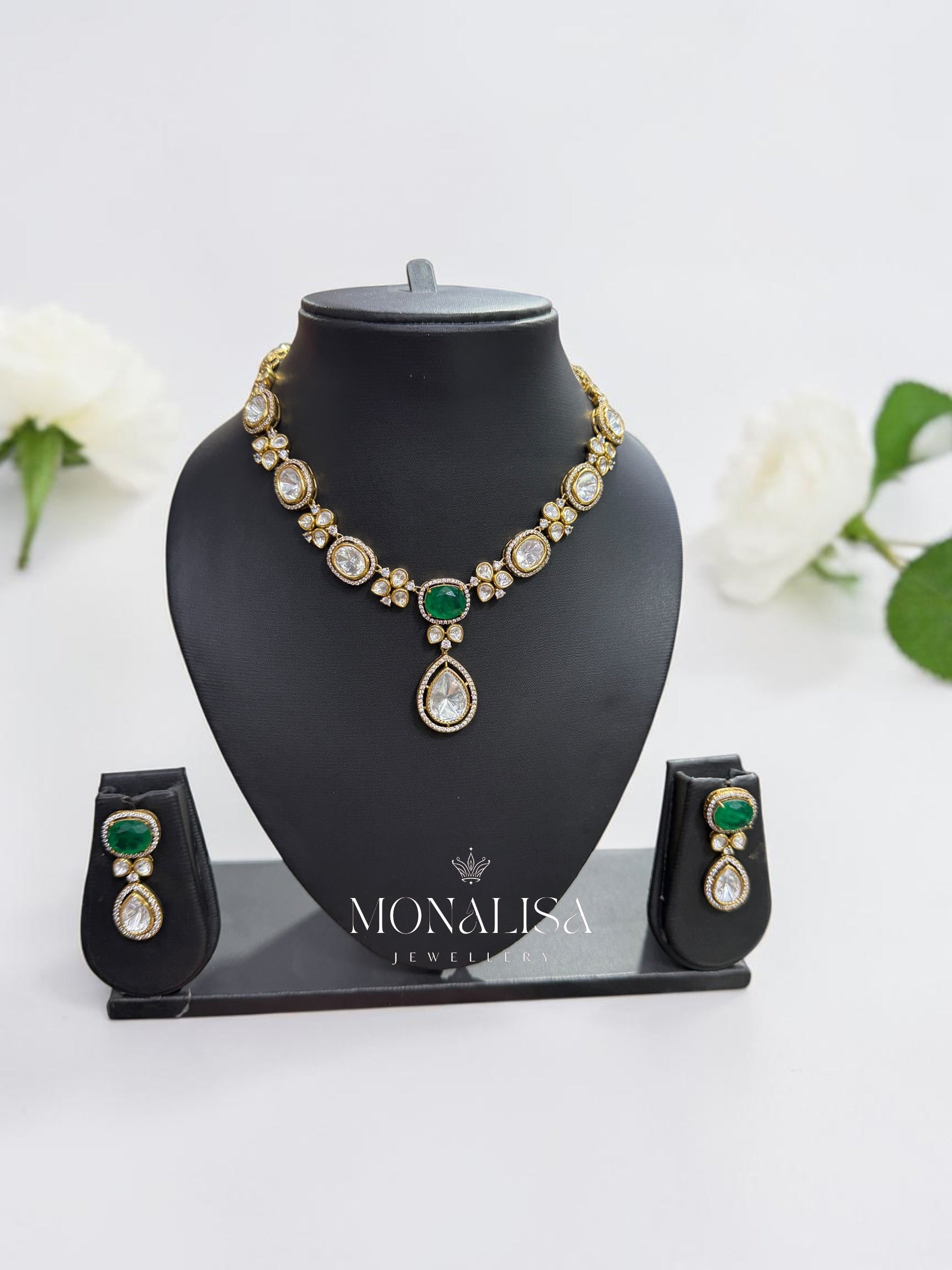 Narmada Emerald Polki Designer Necklace Set
