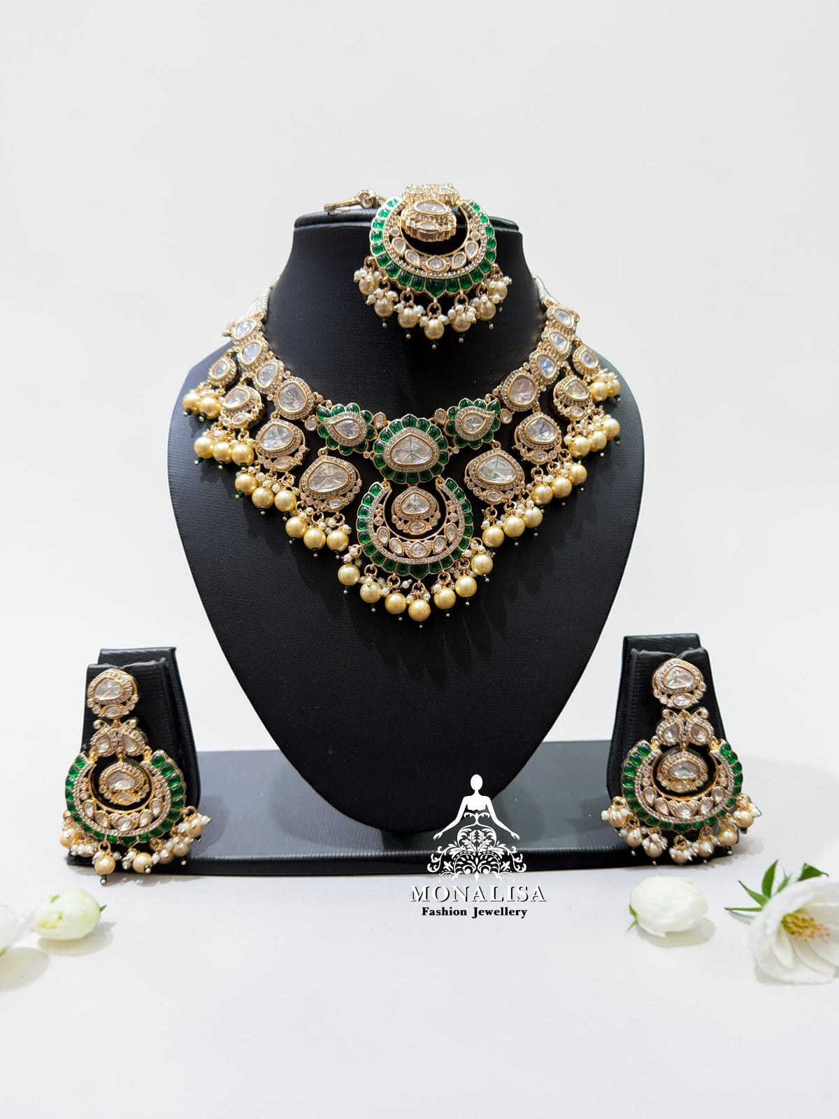 Eva Emerald Polki Designer Necklace Set