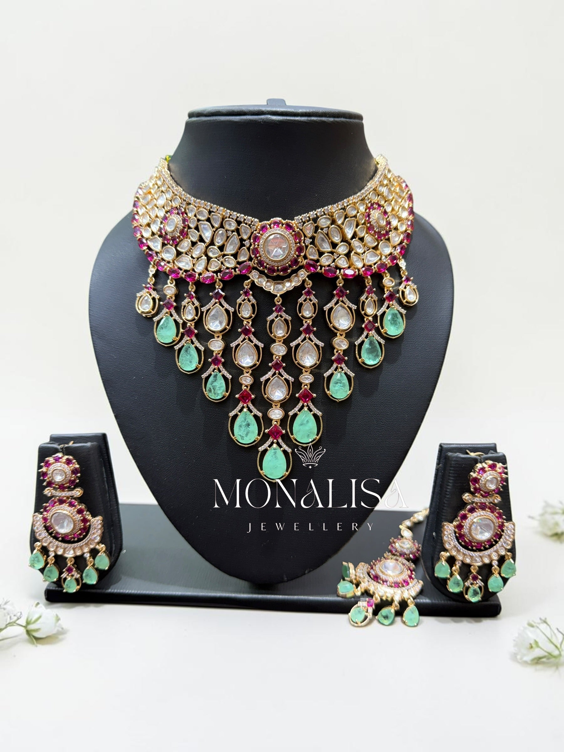 Mint Dublet Polki Designer Necklace Set