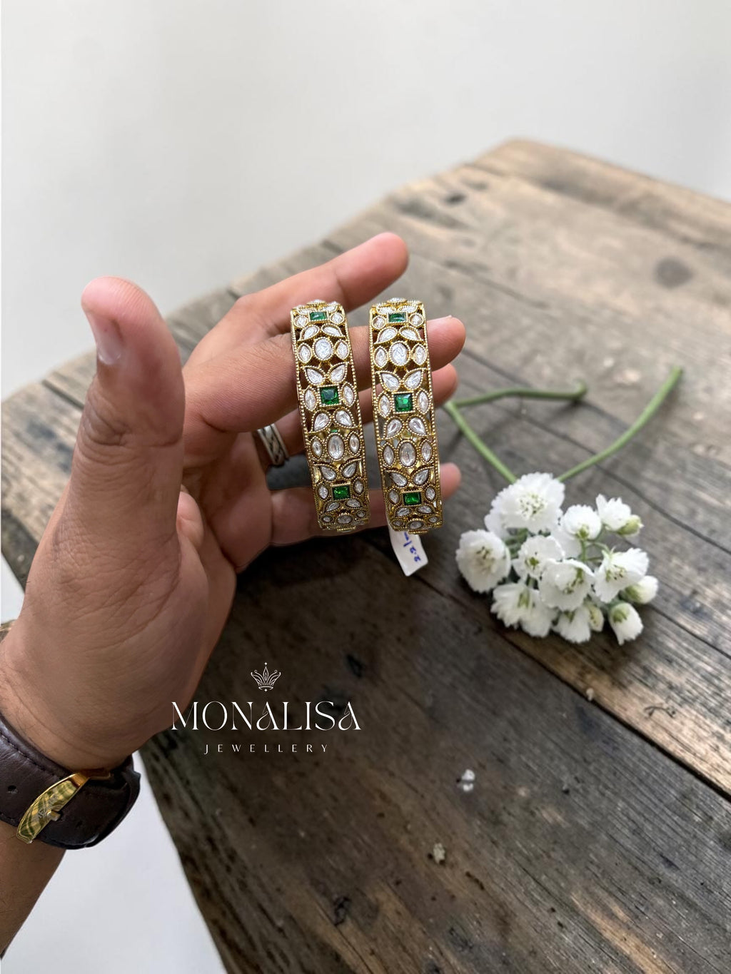 Medha Emerald Polki Designer Bangles