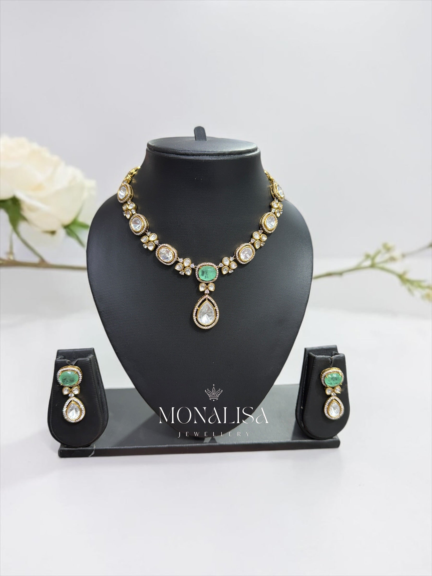 Narmada Mint Polki Designer Necklace Set