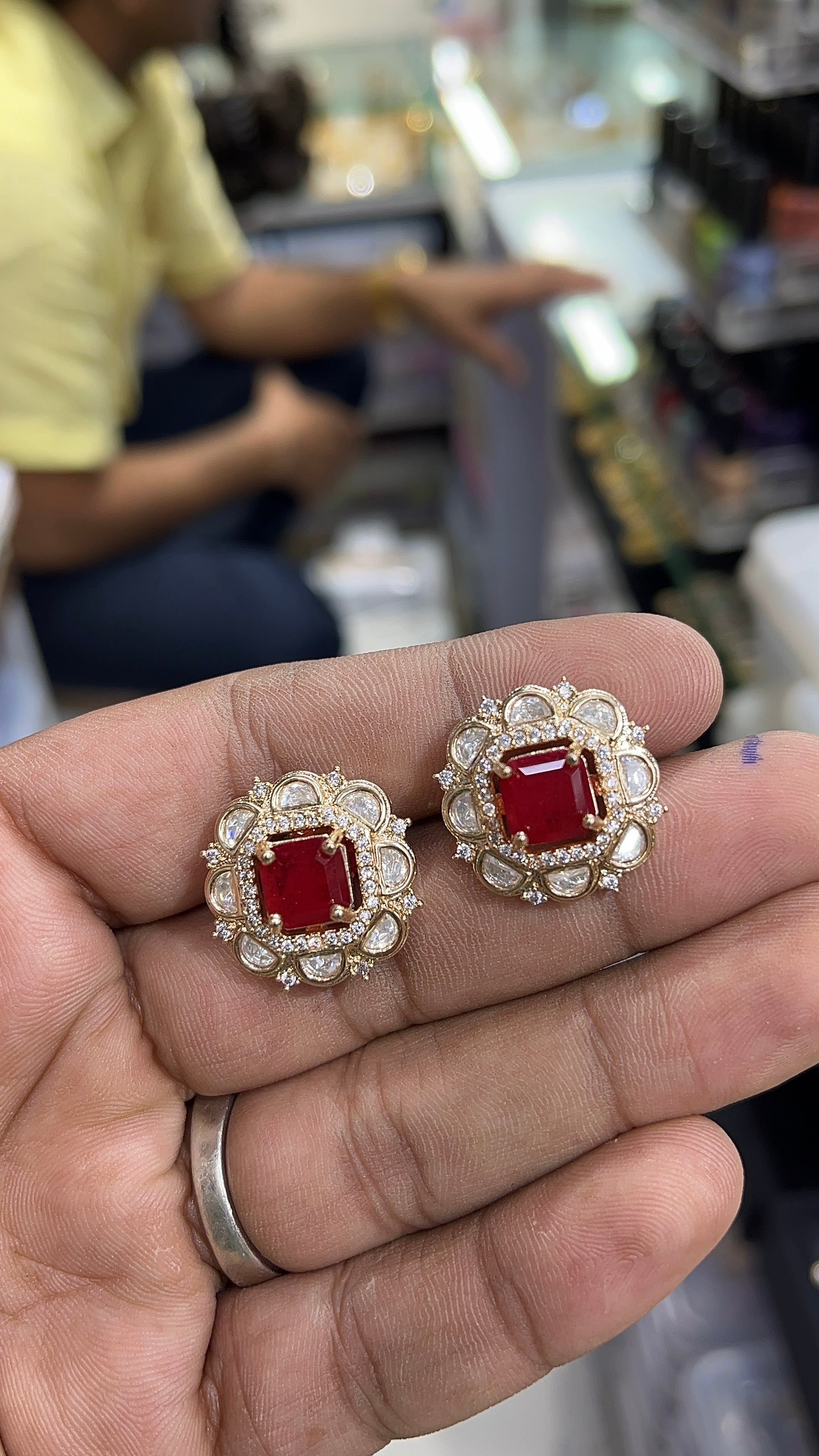 Nitya Red Moissanite Designer studs