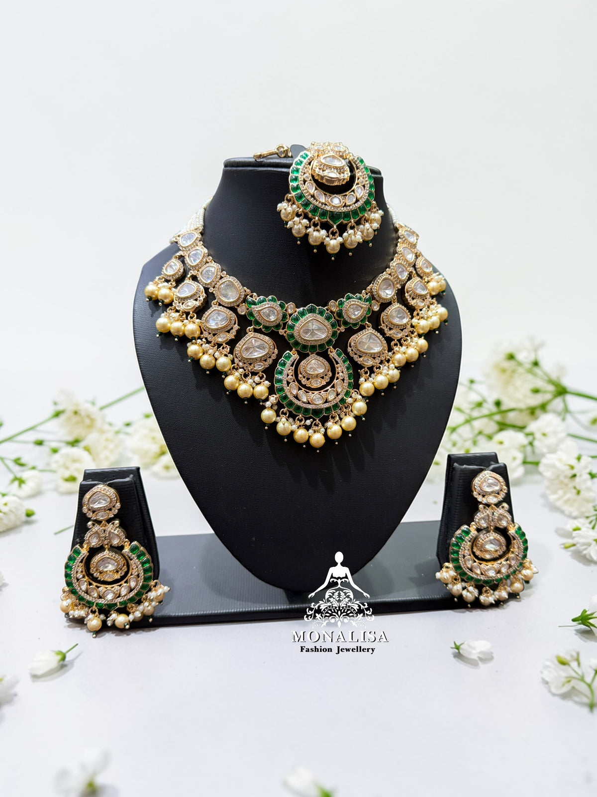 Eva Emerald Polki Designer Necklace Set
