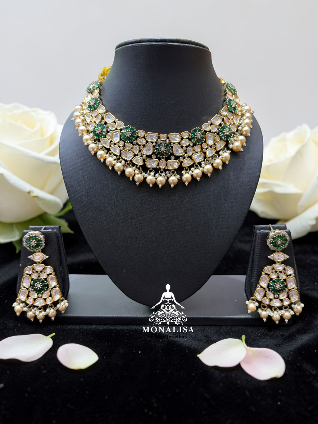 Misty Emerald Polki Designer Necklace Set