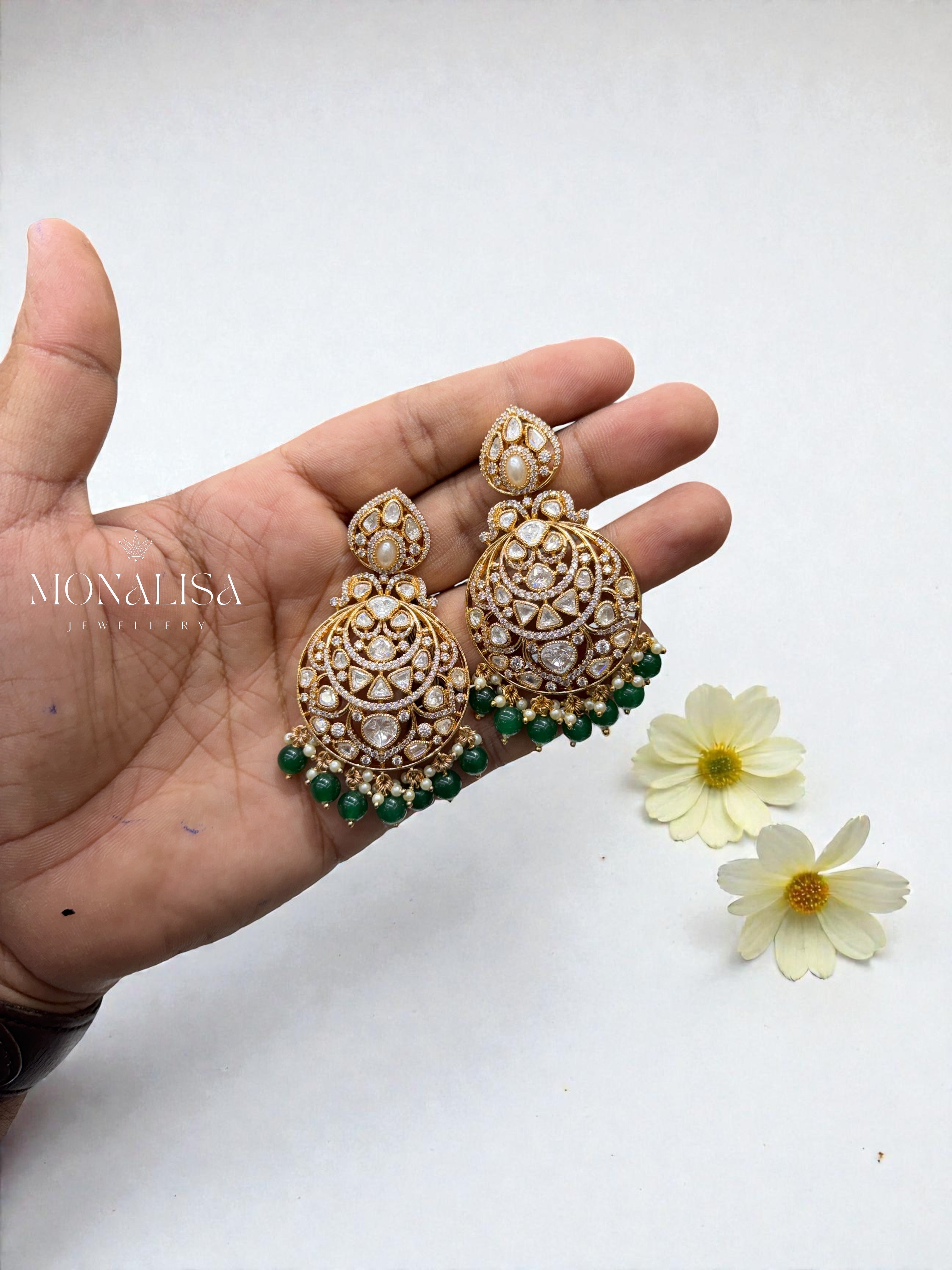 Shrutika Green Polki Desinger Earing