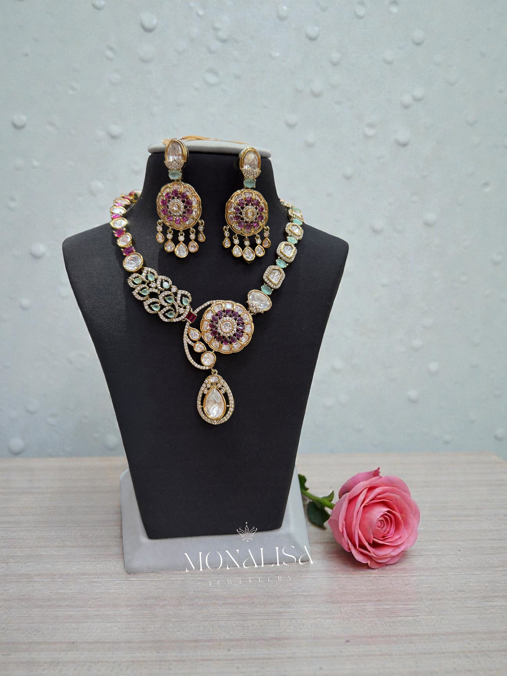Tisha Polki Designer Necklace Set