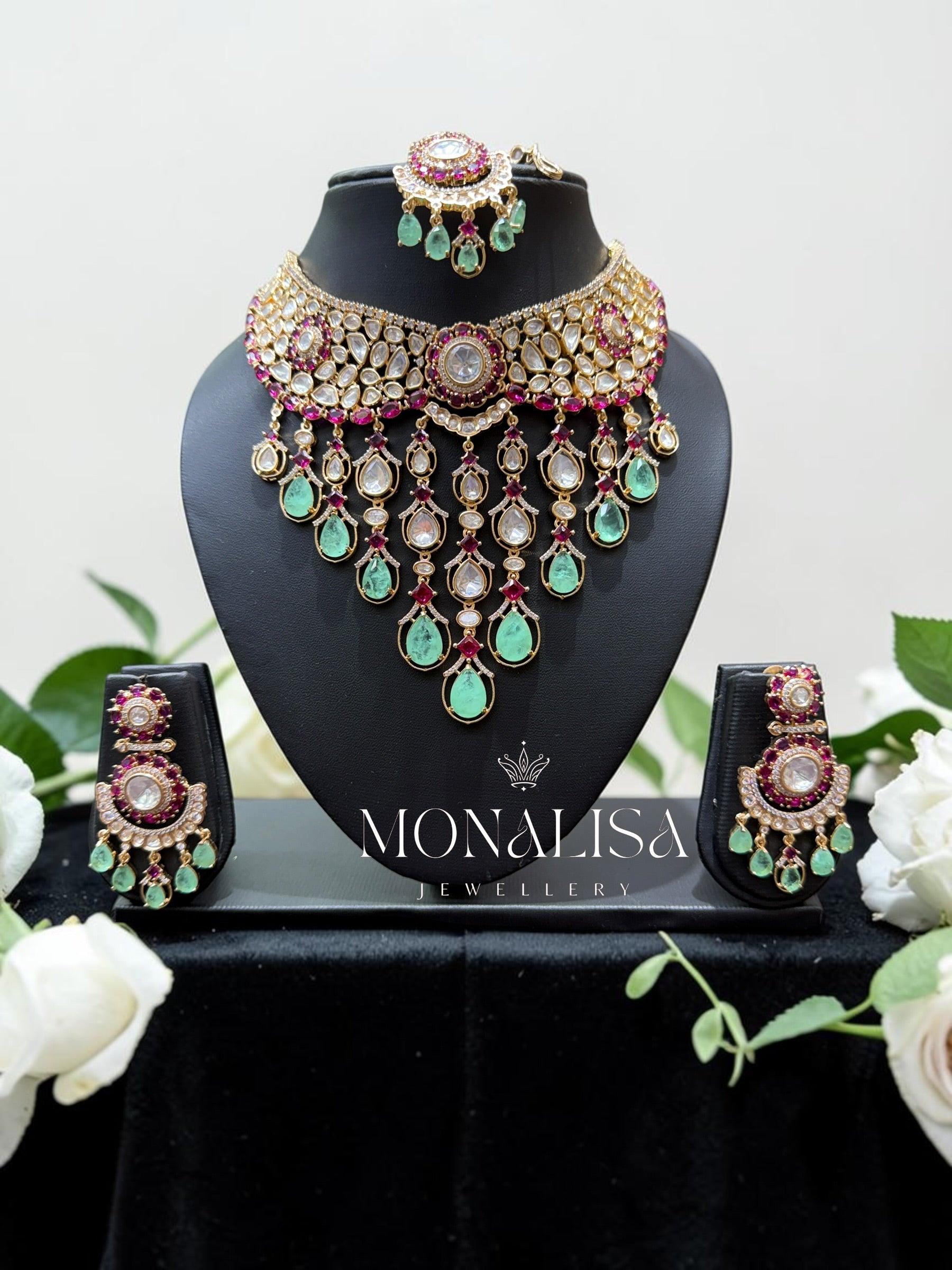 Mint Dublet Polki Designer Necklace Set