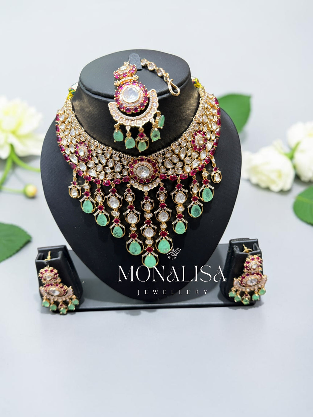 Mint Dublet Polki Designer Necklace Set