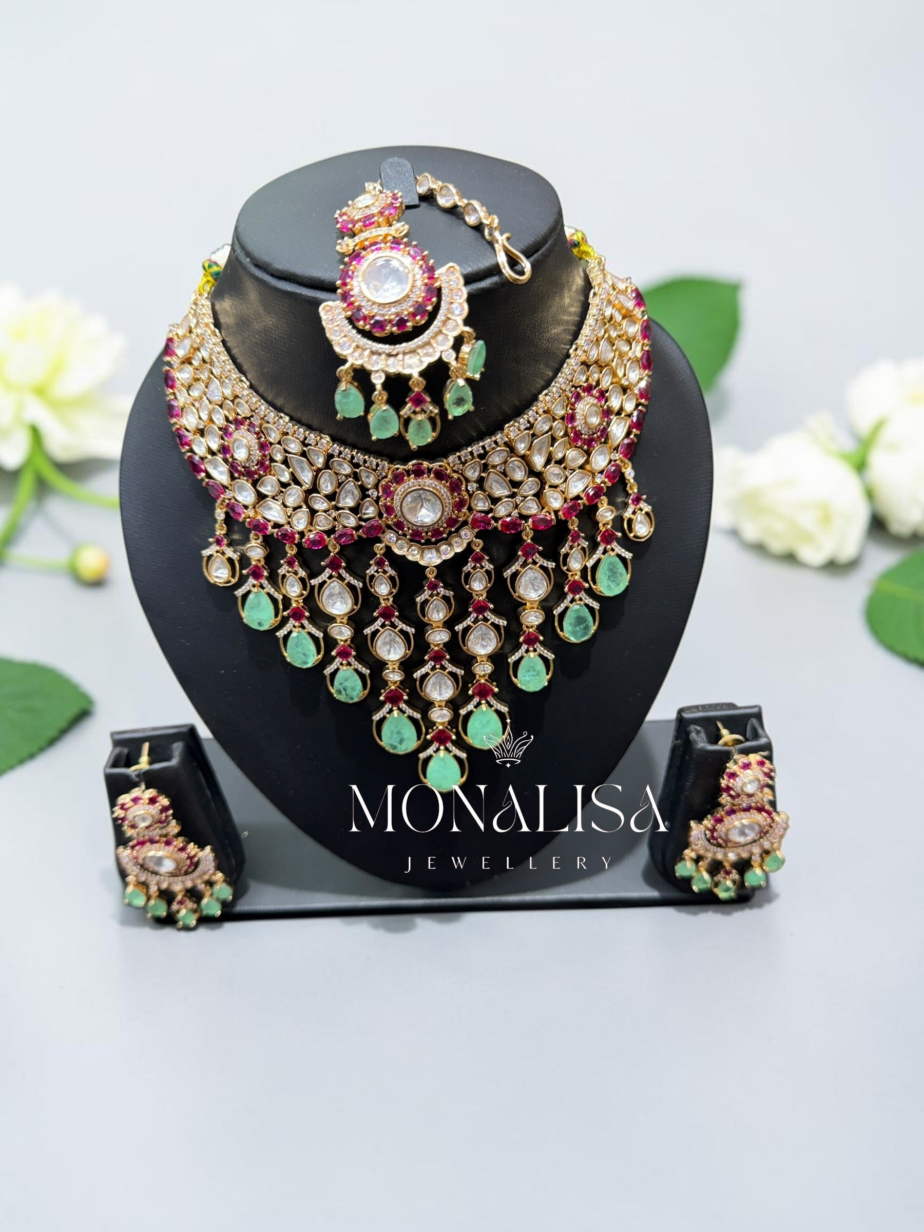 Mint Dublet Polki Designer Necklace Set