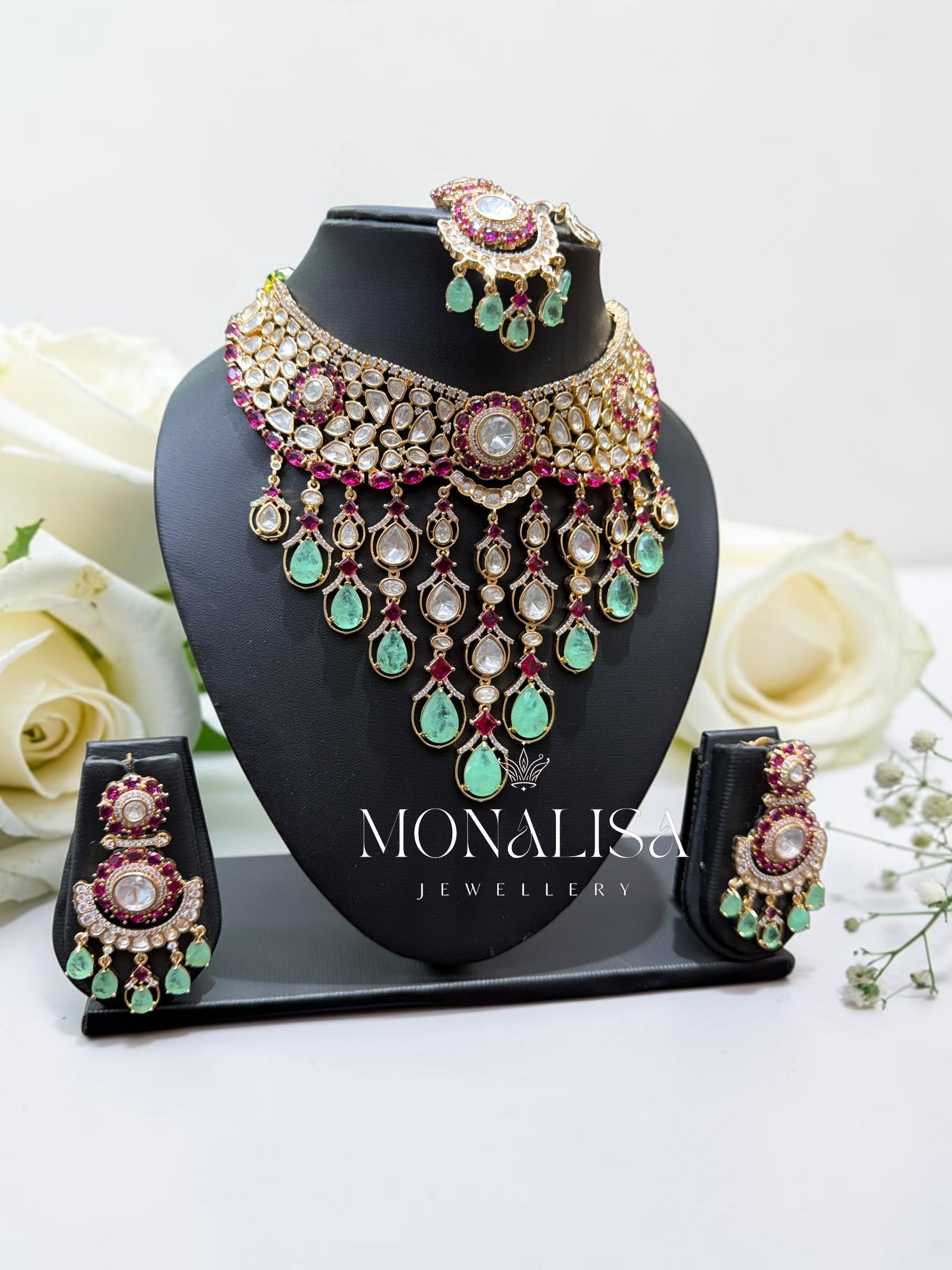 Mint Dublet Polki Designer Necklace Set