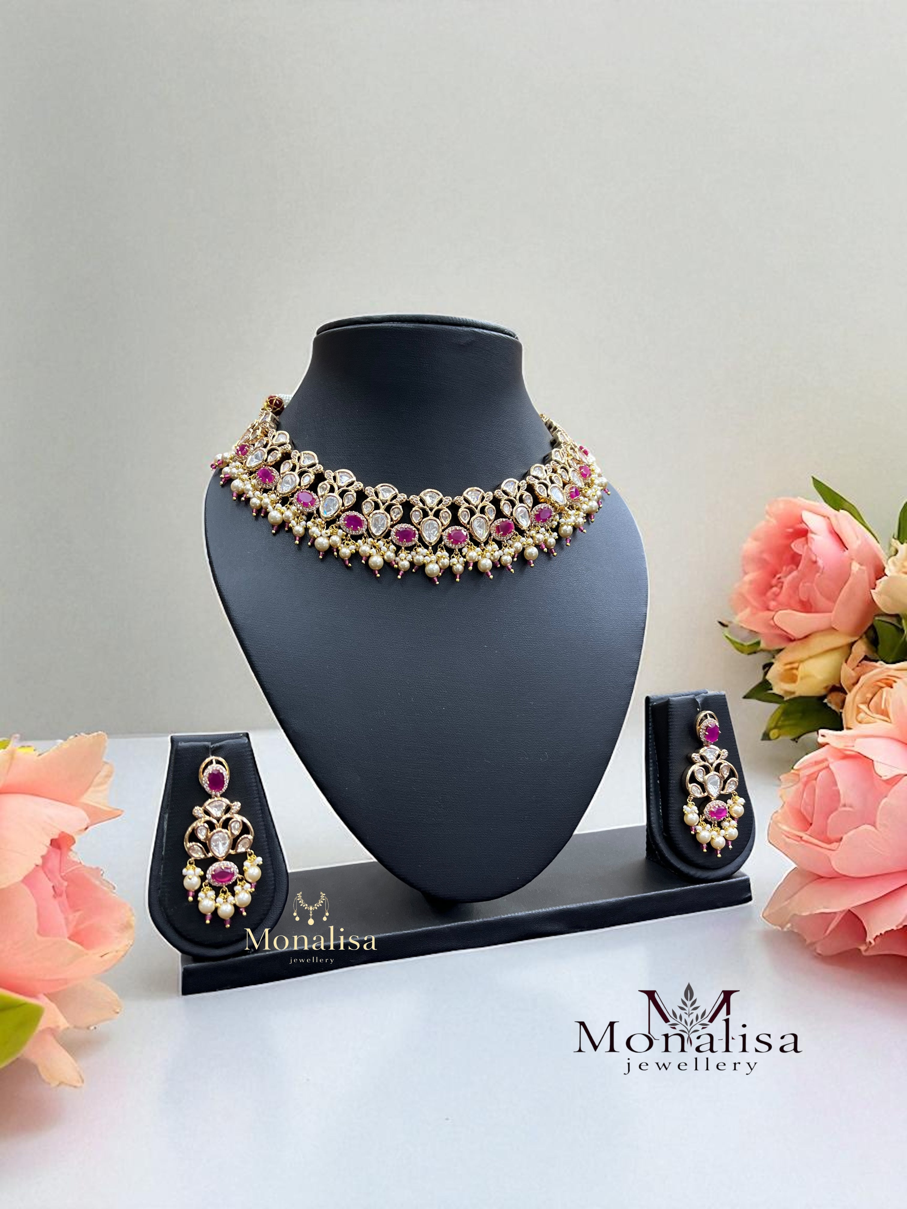 Clamy Polki Designer Necklace Set