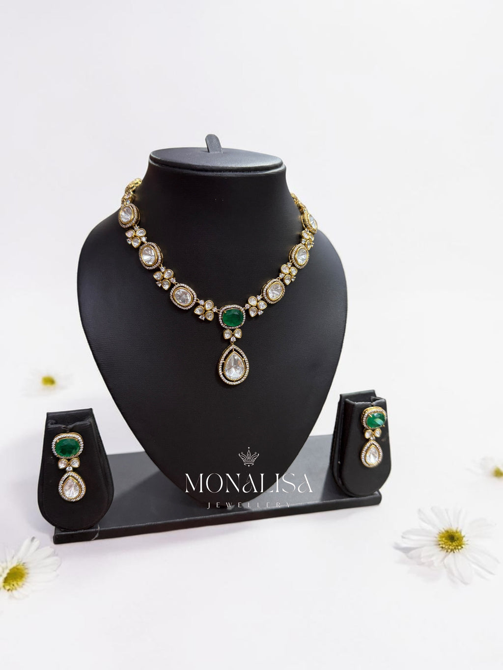 Narmada Emerald Polki Designer Necklace Set