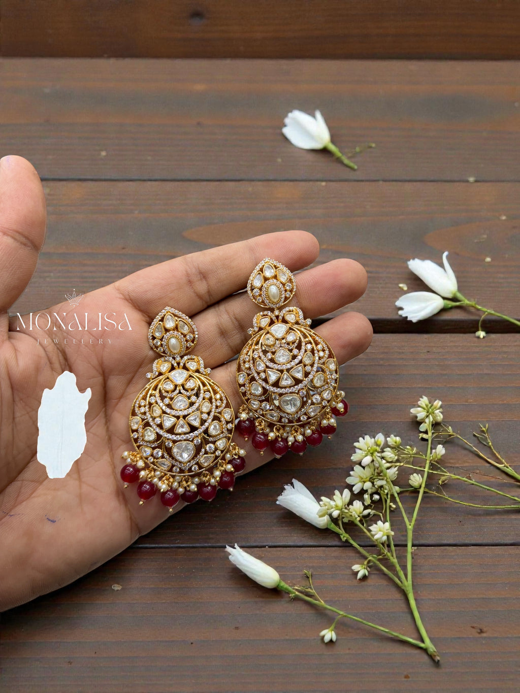 Shrutika Red Polki Desinger Earing