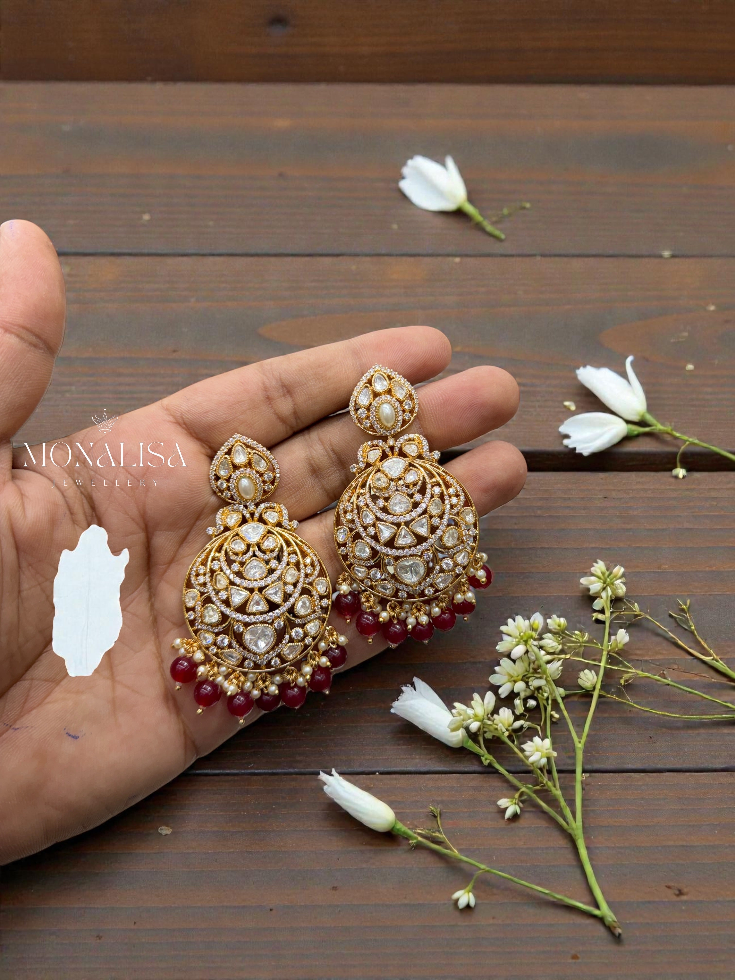 Shrutika Red Polki Desinger Earing
