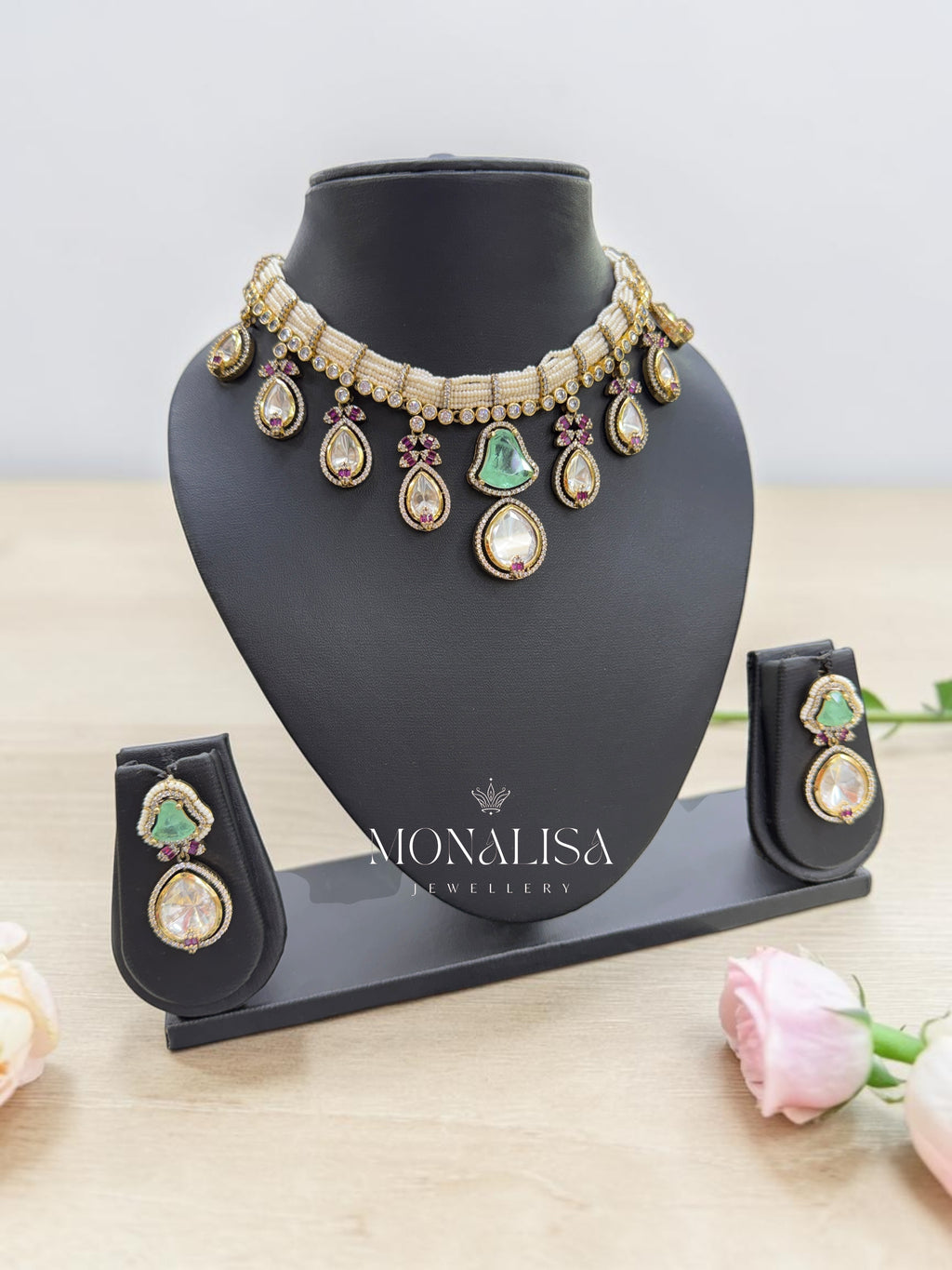 Diya Polki Hasli Designer Necklace Set