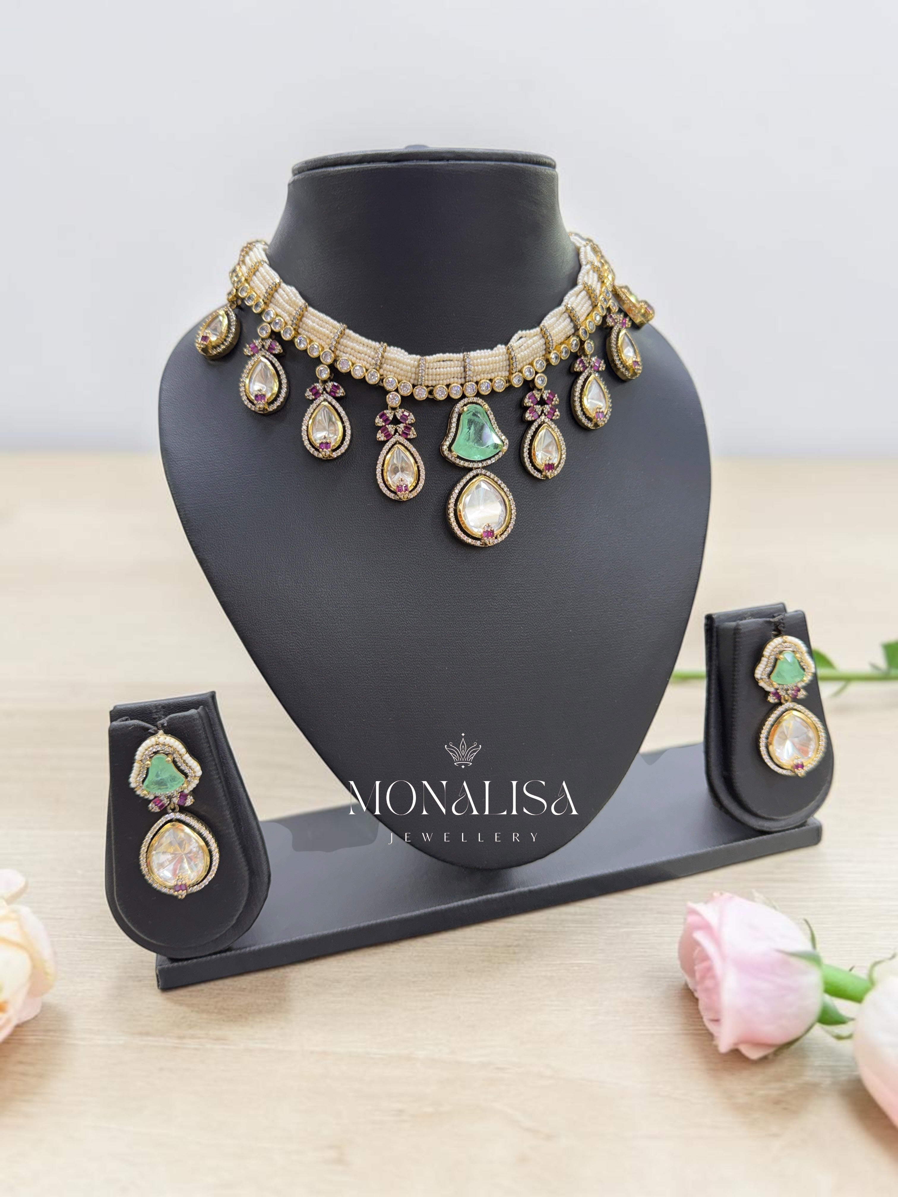 Diya Polki Hasli Designer Necklace Set