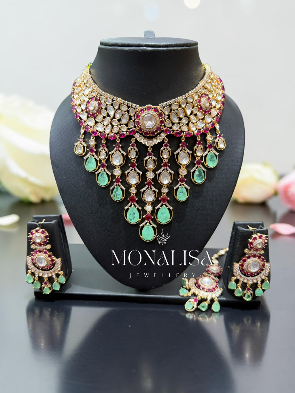 Mint Dublet Polki Designer Necklace Set