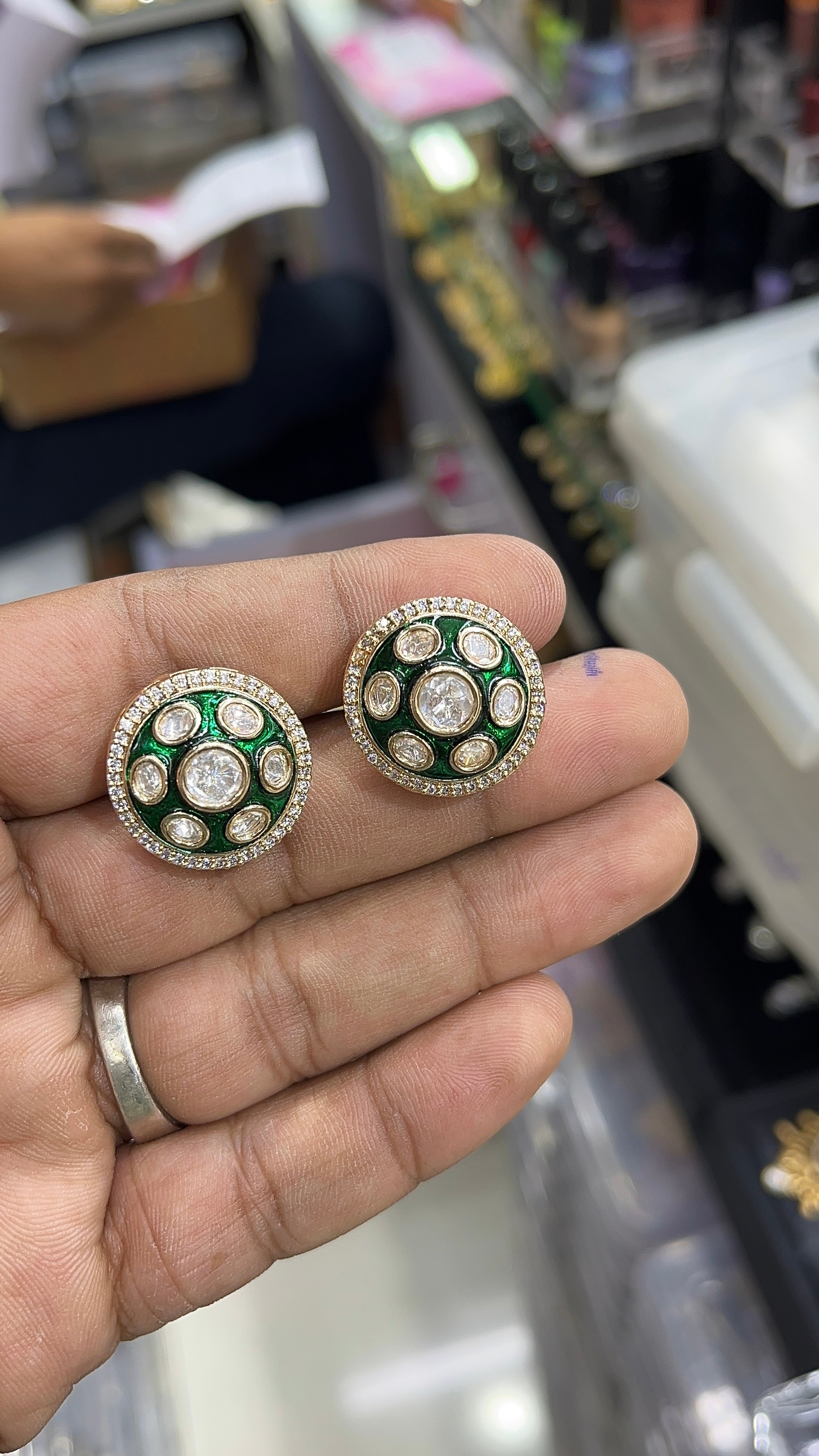 Emerald Green Moissanite Designer studs