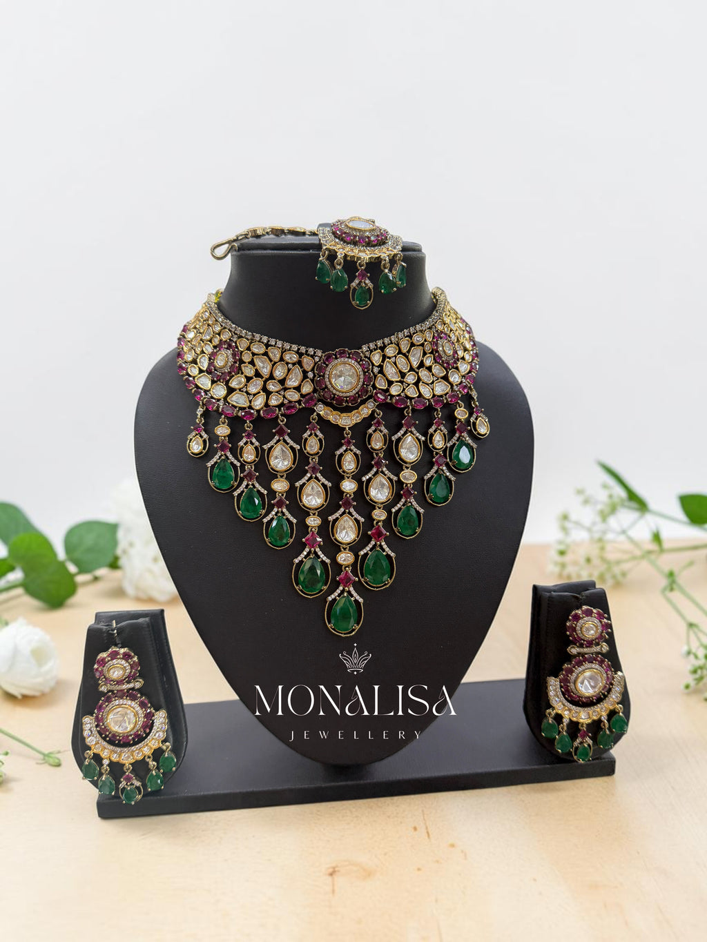Emerald Dublet Polki Designer Necklace Set