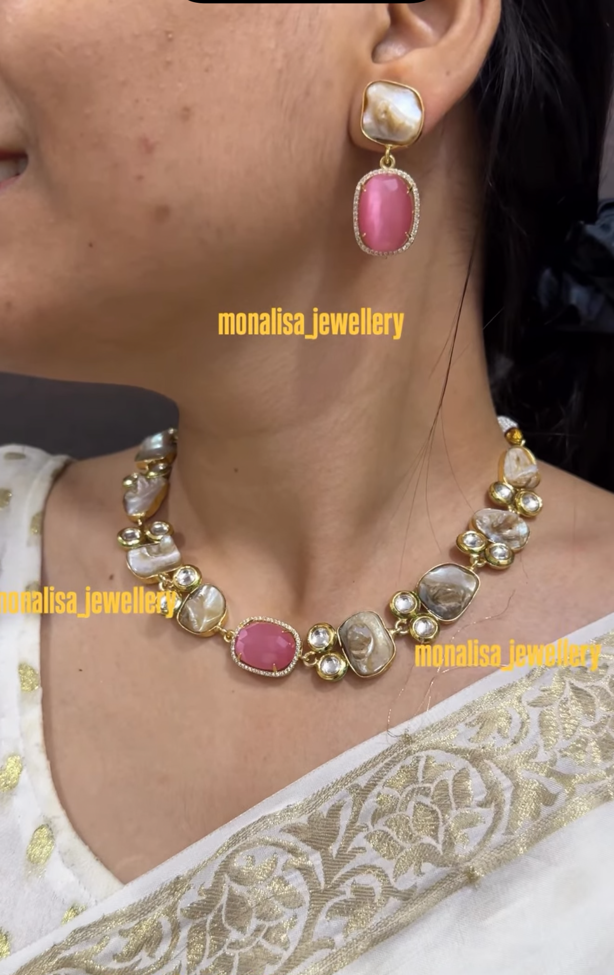 Vanessa pink Baroque pearl Necklace Set