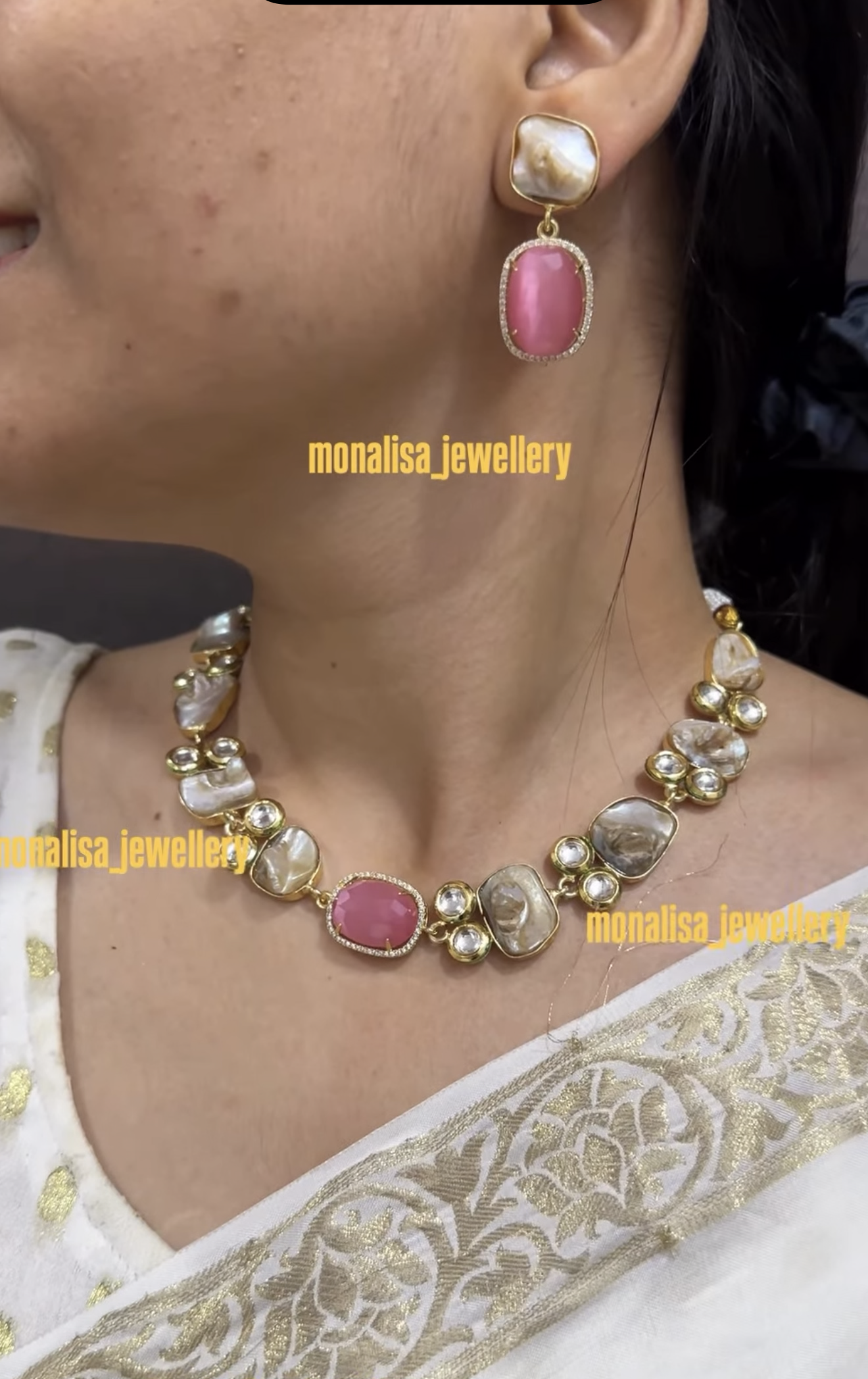 Vanessa pink Baroque pearl Necklace Set