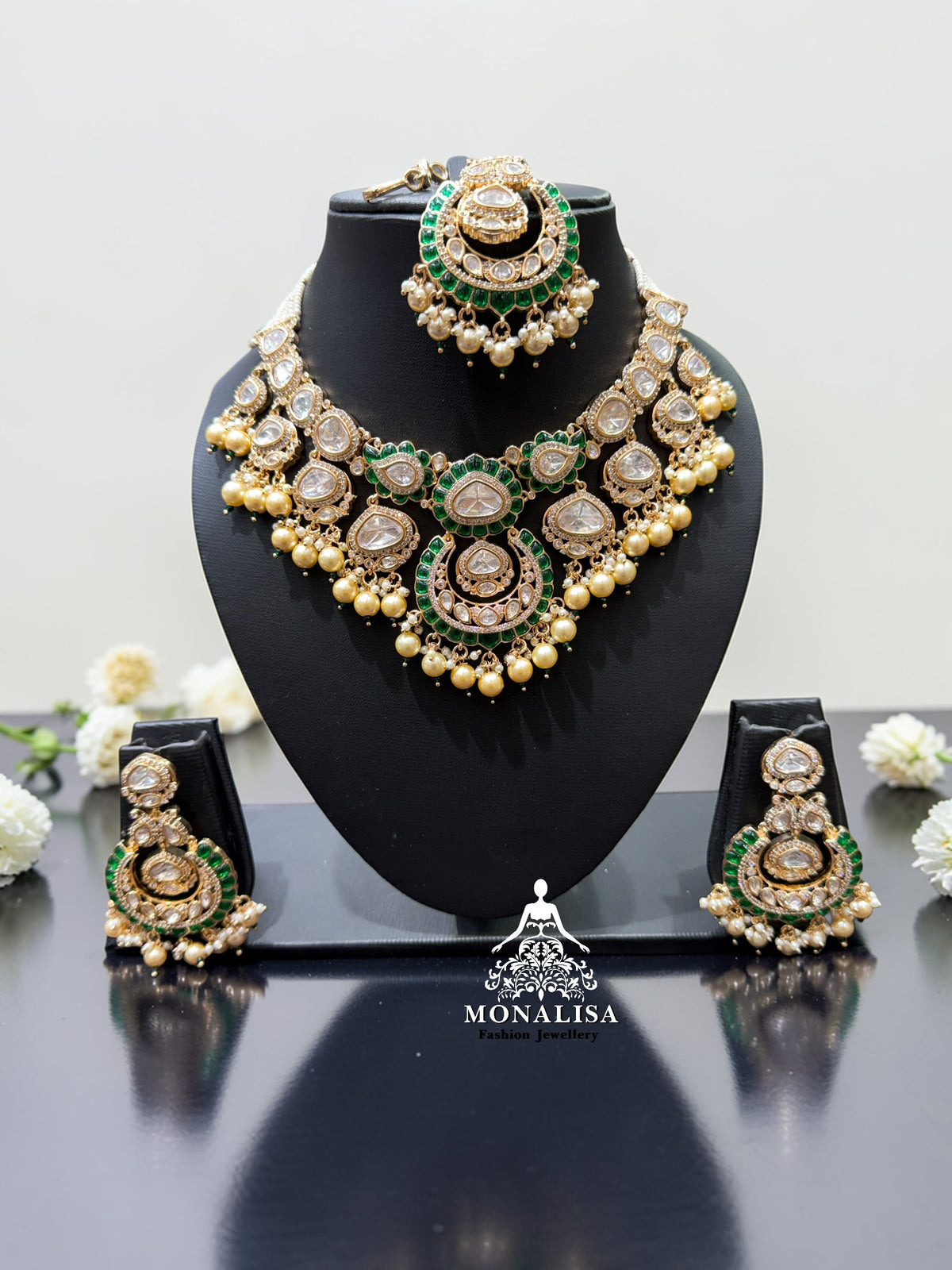 Eva Emerald Polki Designer Necklace Set