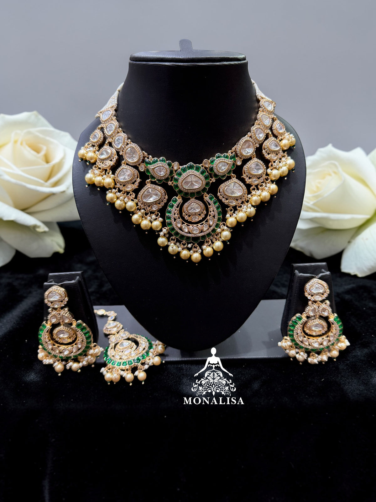 Eva Emerald Polki Designer Necklace Set
