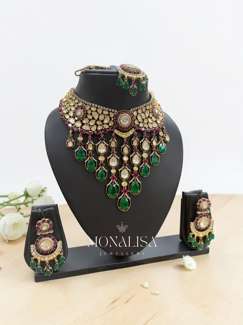 Emerald Dublet Polki Designer Necklace Set