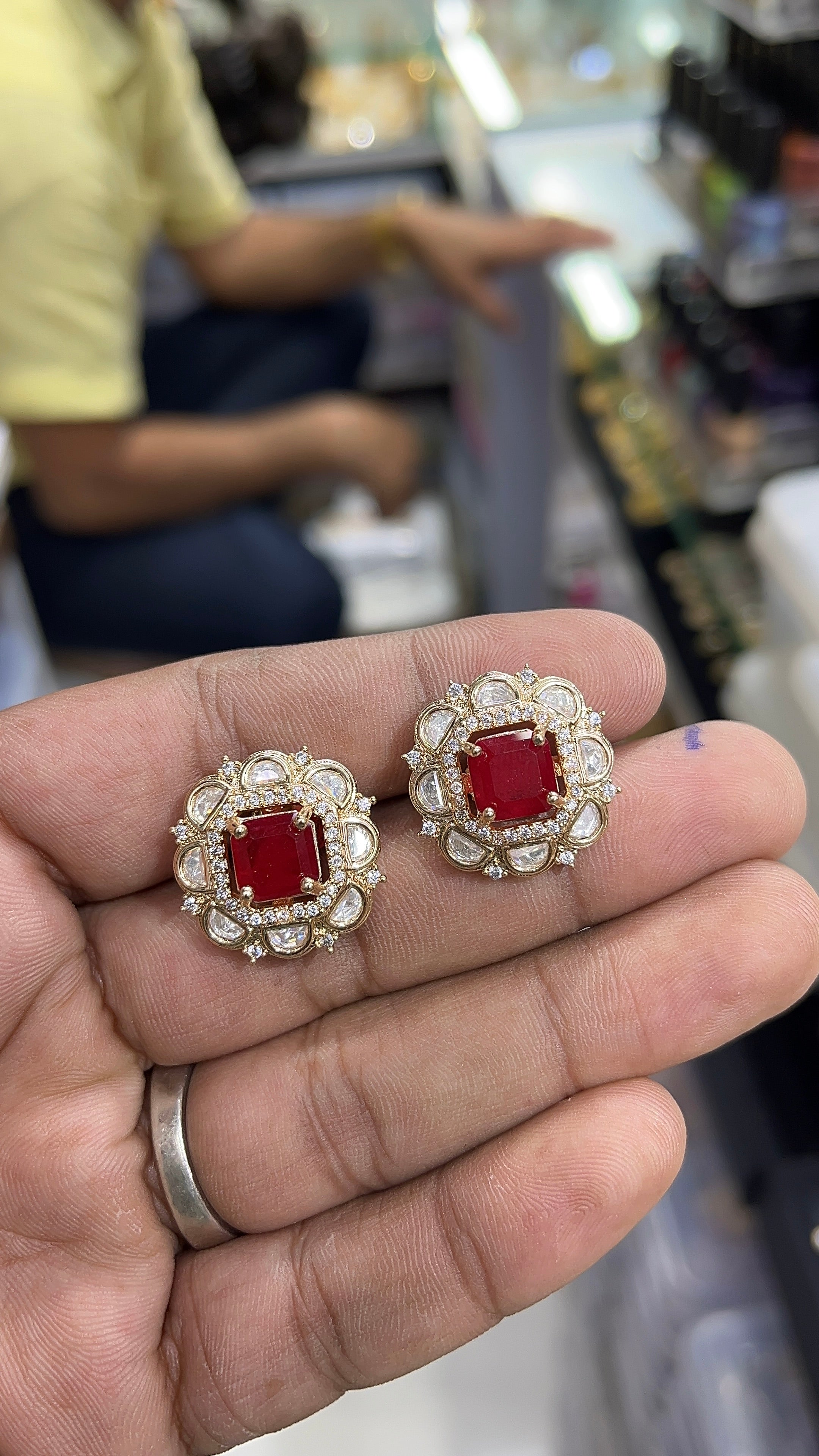 Nitya Red Moissanite Designer studs