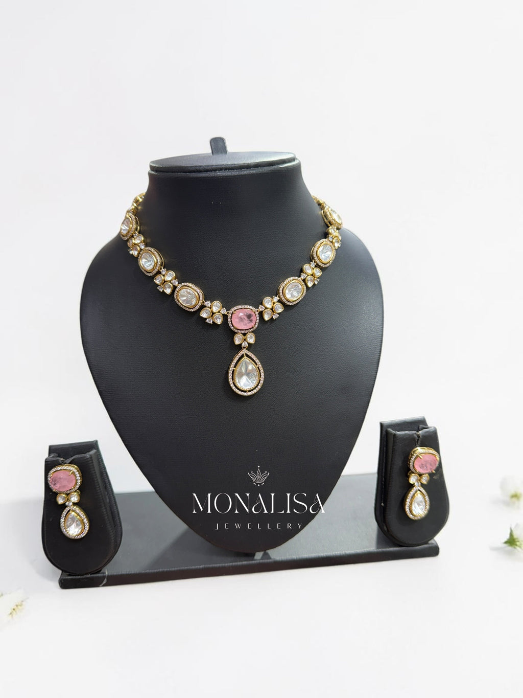 Narmada Pink Polki Designer Necklace Set