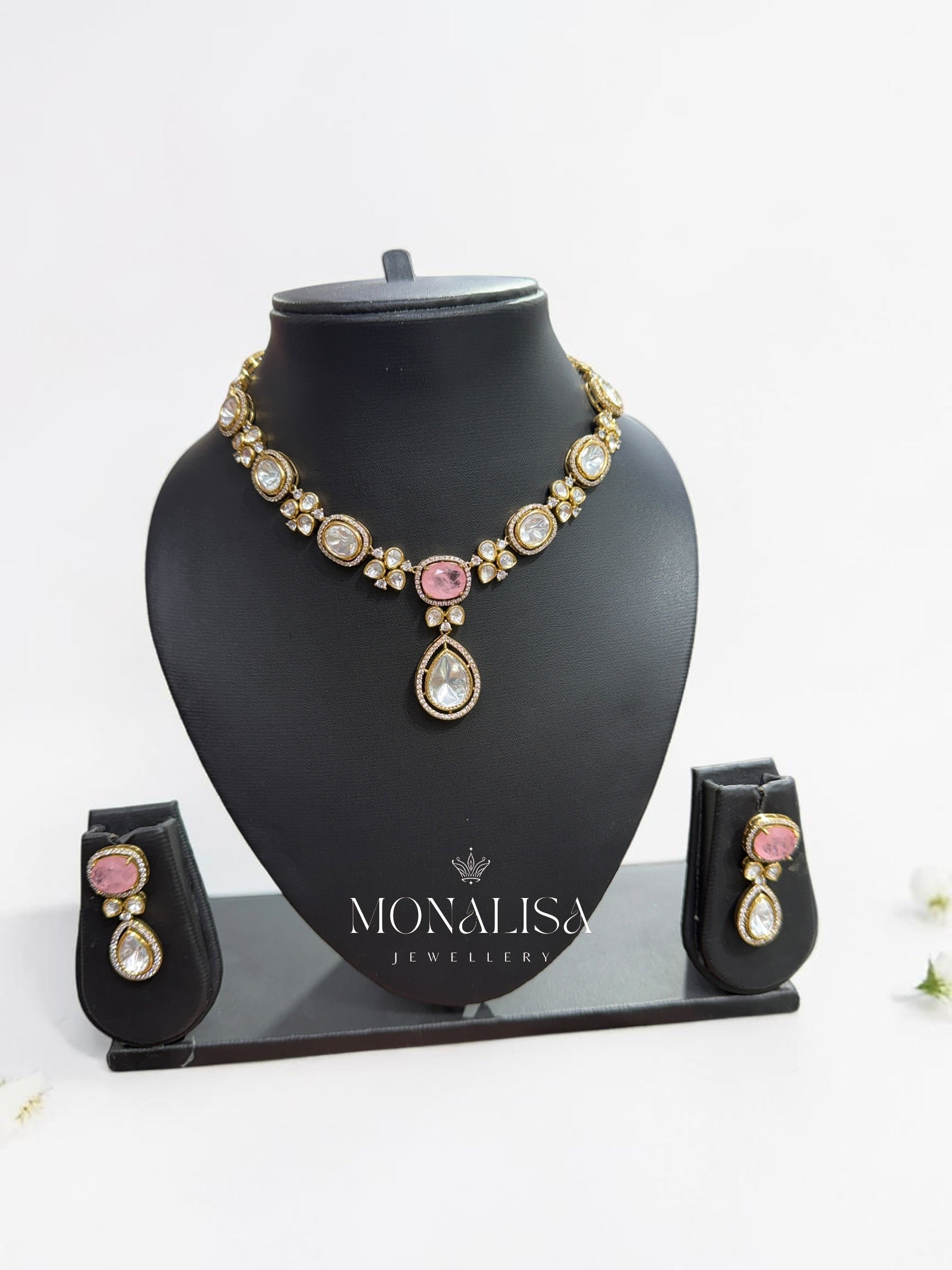 Narmada Pink Polki Designer Necklace Set