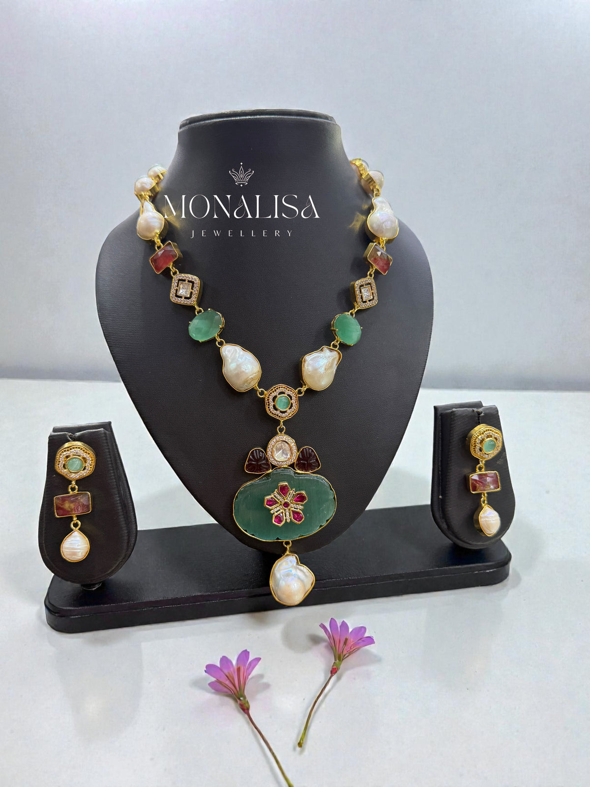 Designer Baroque Pearls Statement Necklace Set