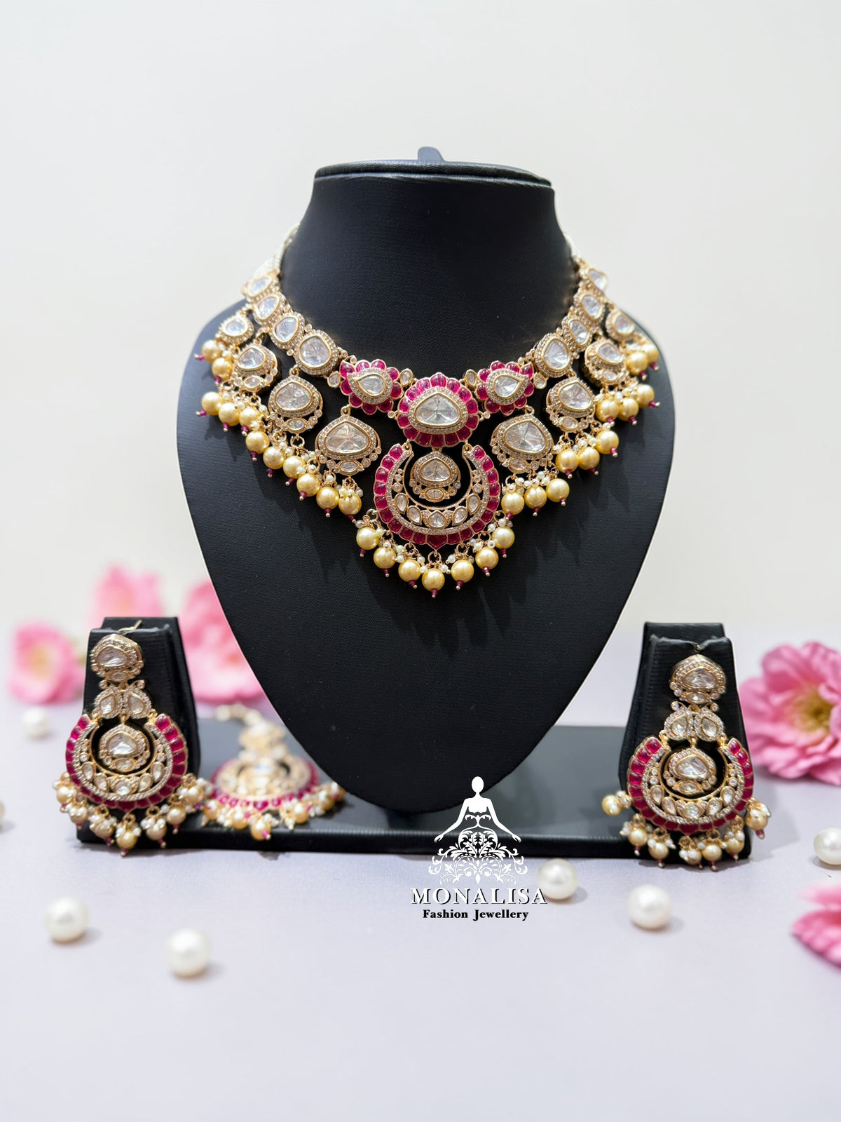 Eva Ruby Polki Designer Necklace Set