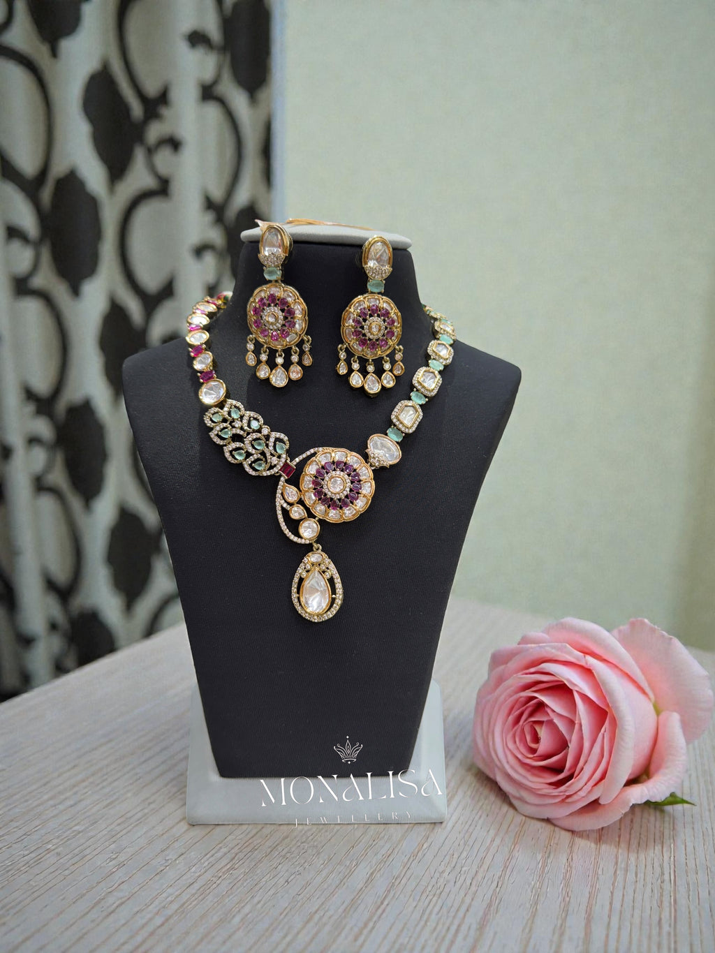 Tisha Polki Designer Necklace Set