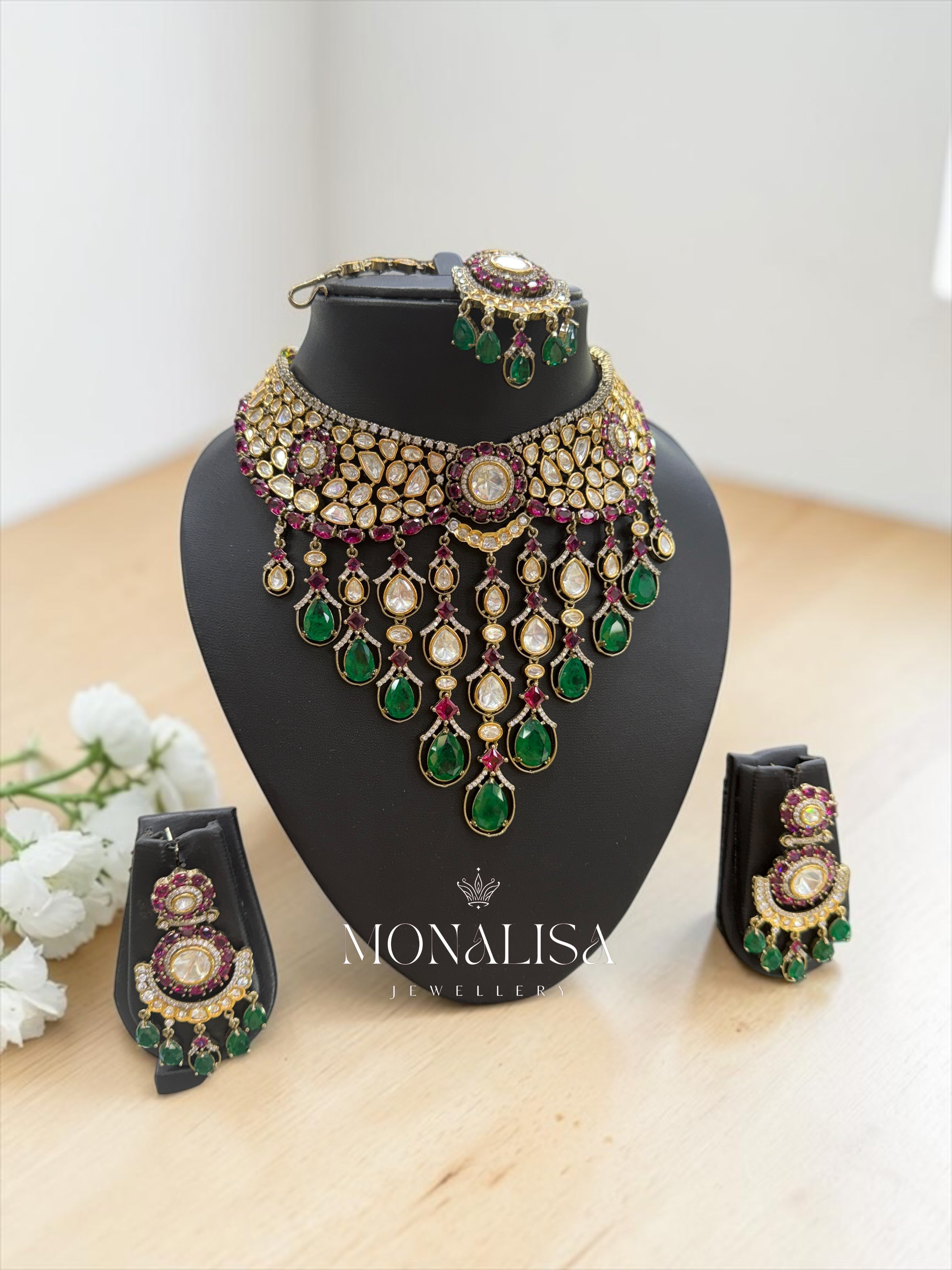 Emerald Dublet Polki Designer Necklace Set