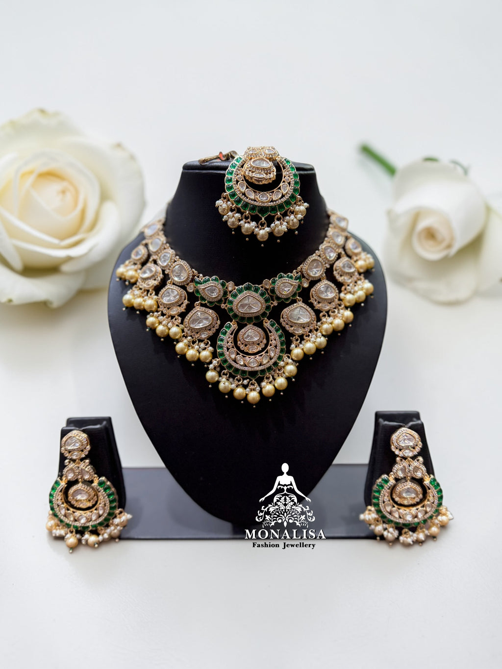 Eva Emerald Polki Designer Necklace Set