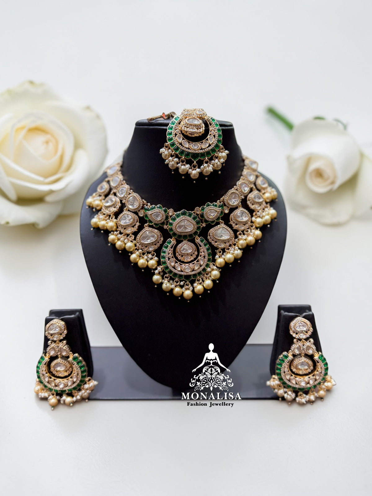 Eva Emerald Polki Designer Necklace Set