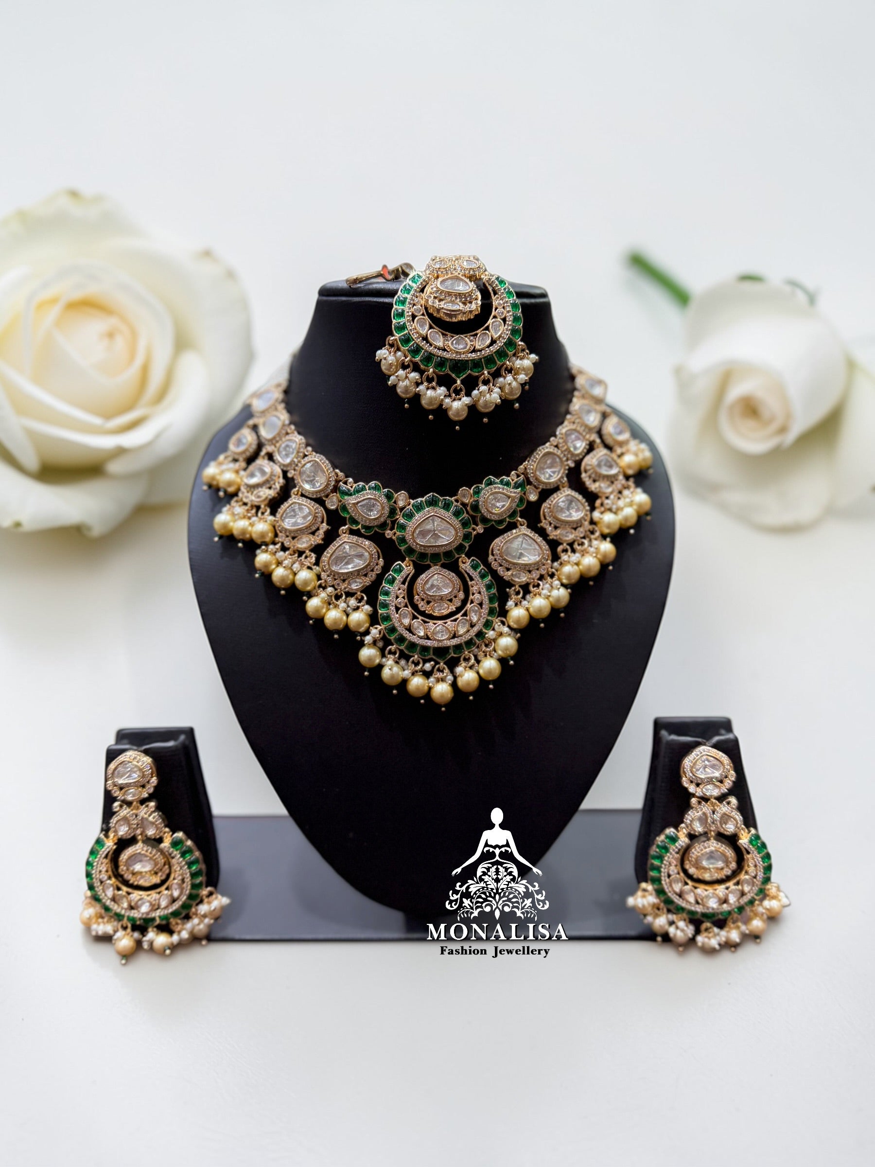 Eva Emerald Polki Designer Necklace Set
