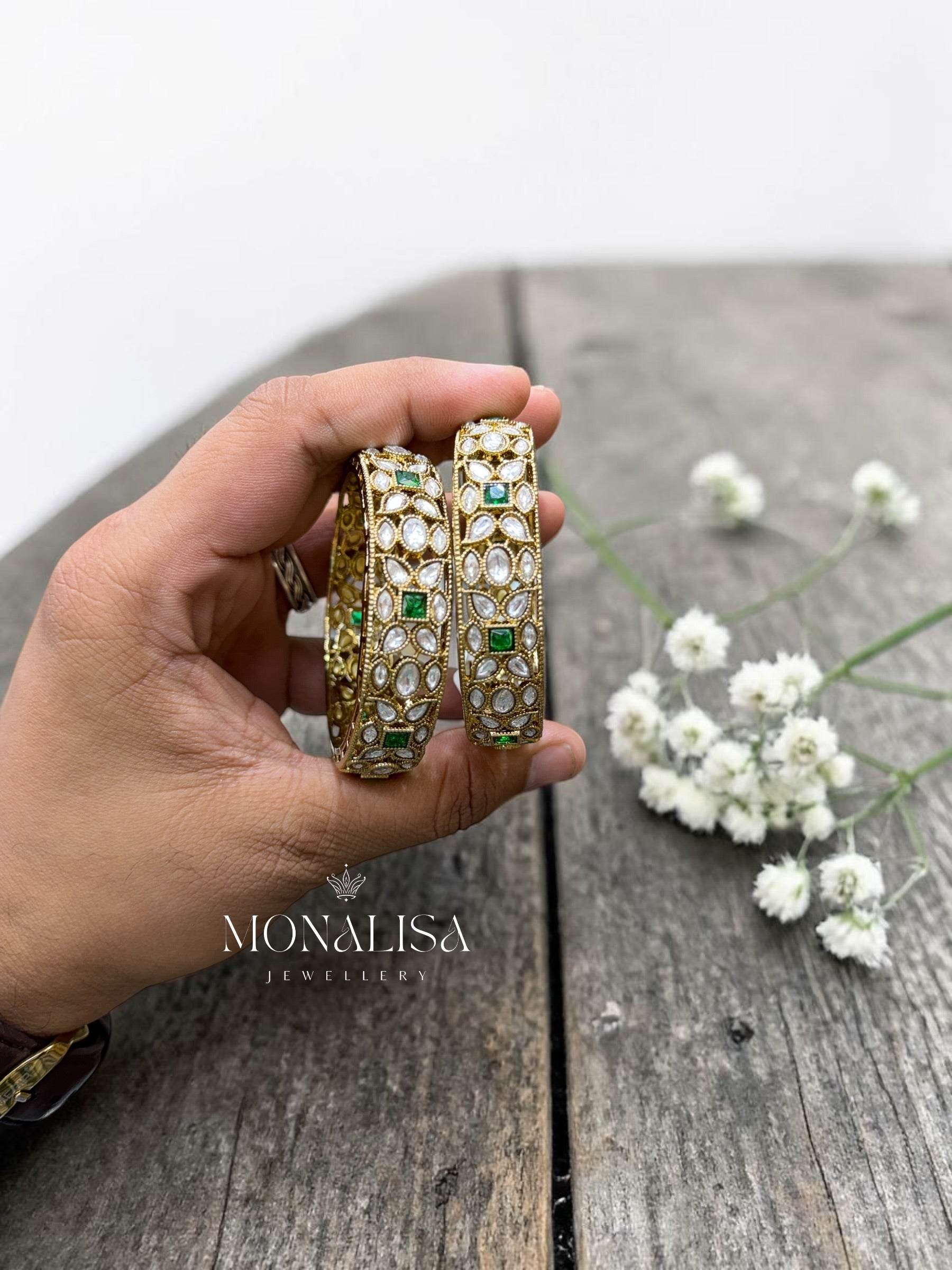 Medha Emerald Polki Designer Bangles