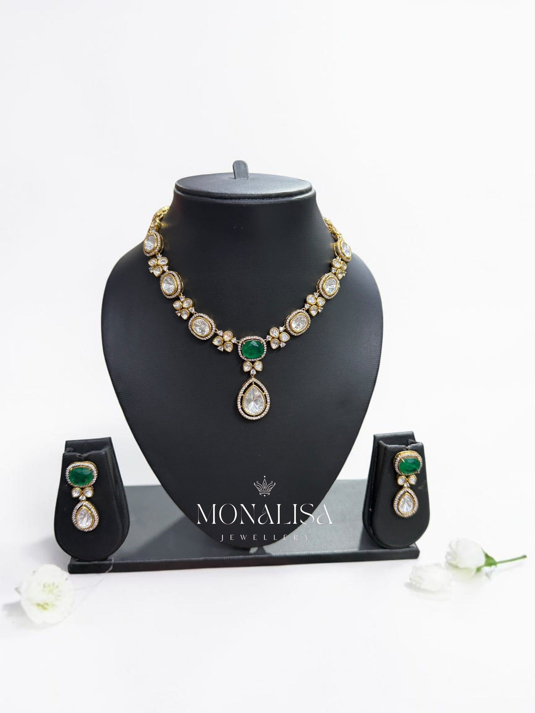 Narmada Emerald Polki Designer Necklace Set