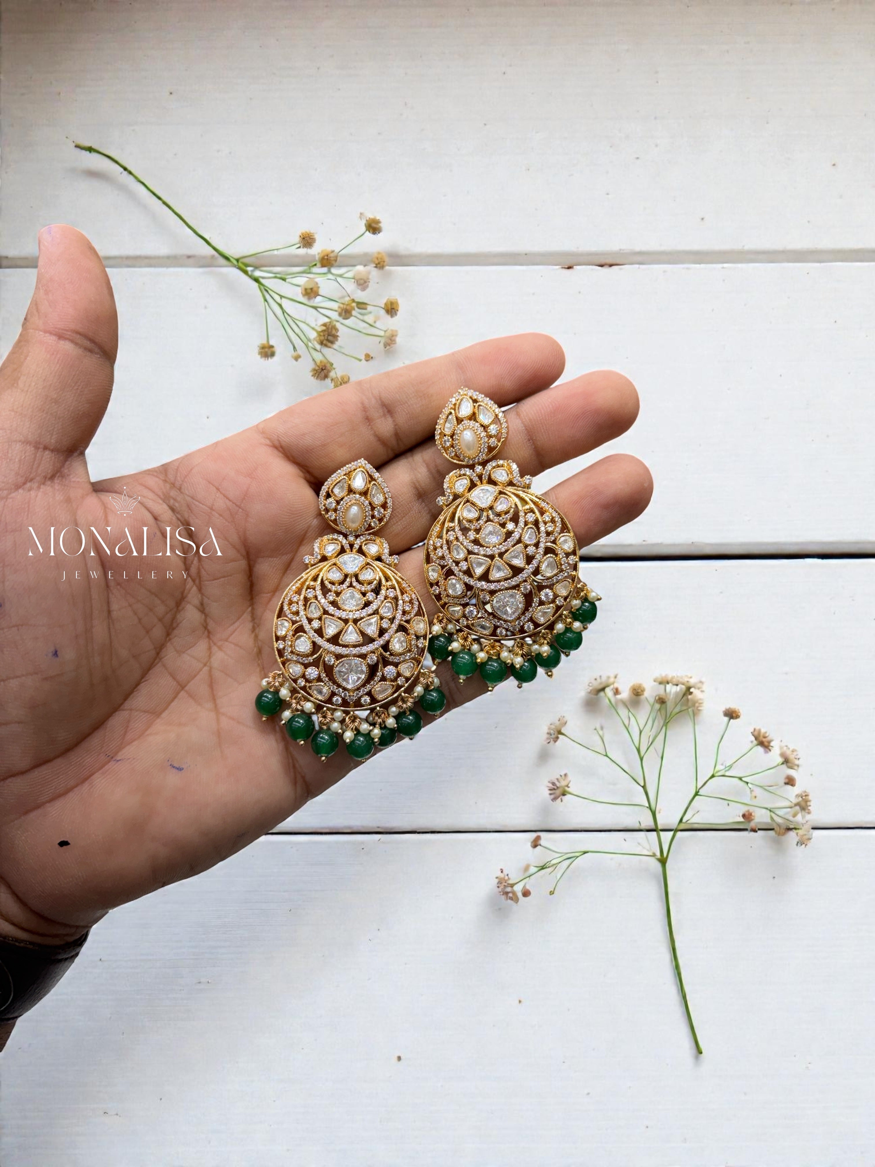 Shrutika Green Polki Desinger Earing