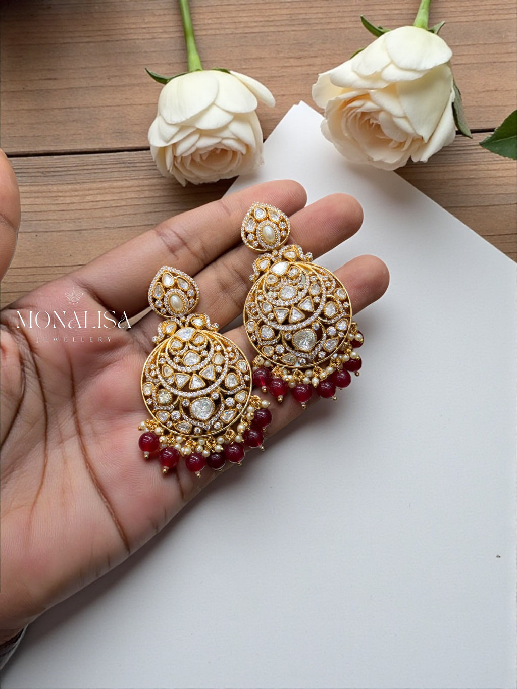 Shrutika Red Polki Desinger Earing