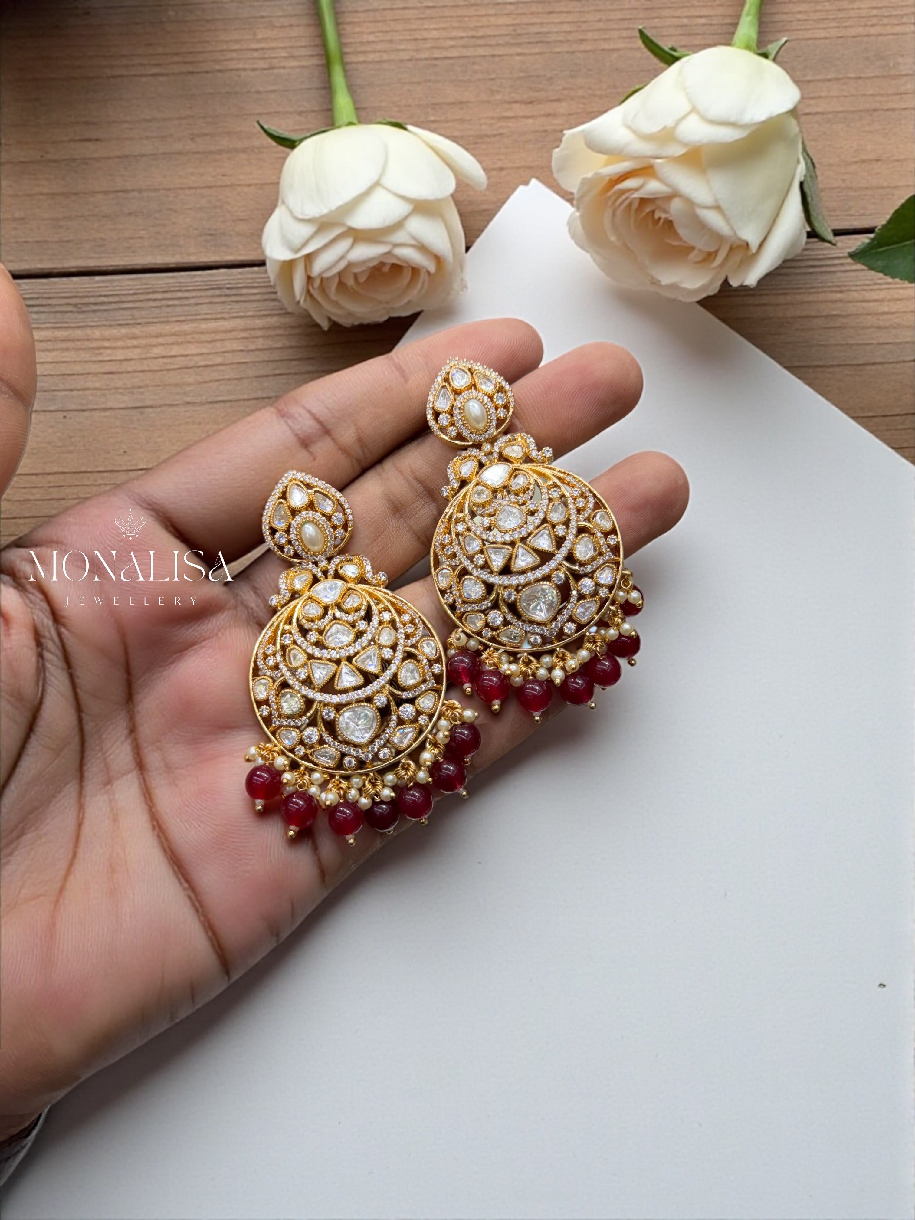 Shrutika Red Polki Desinger Earing